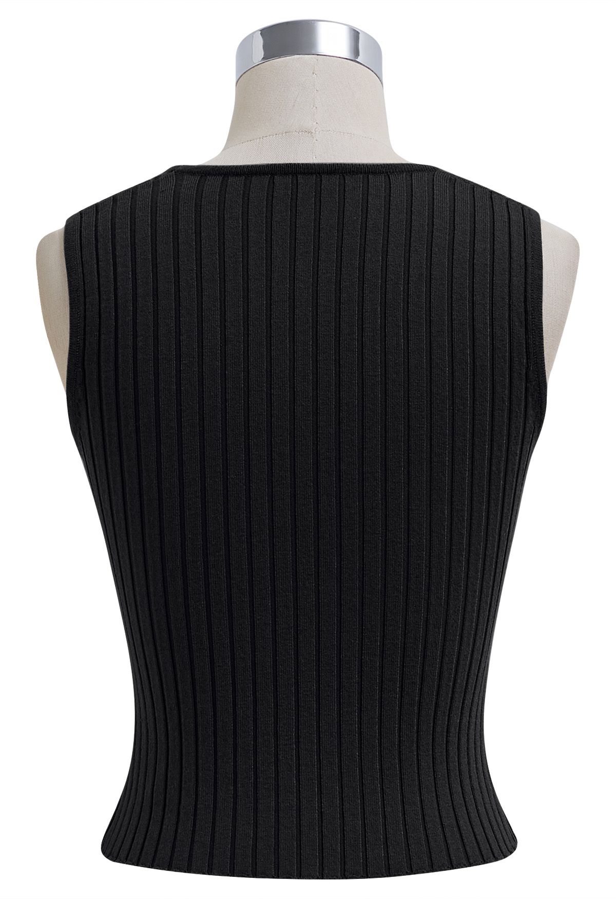 Schmeichelhaft sitzendes, geripptes Tanktop in Schwarz