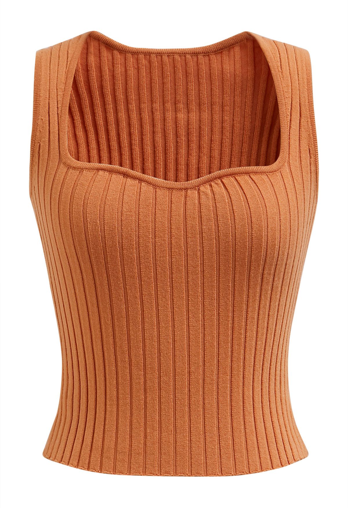 Schmeichelhaft sitzendes geripptes Tanktop in Orange