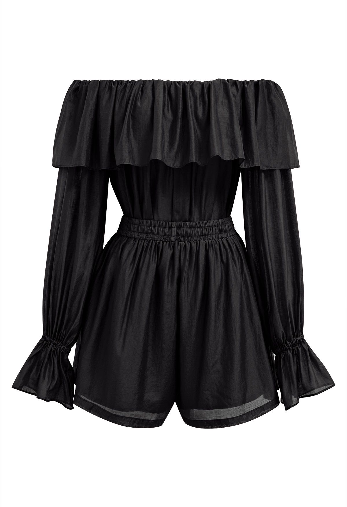 Luftiges Set aus schulterfreiem Top und Shorts in Schwarz