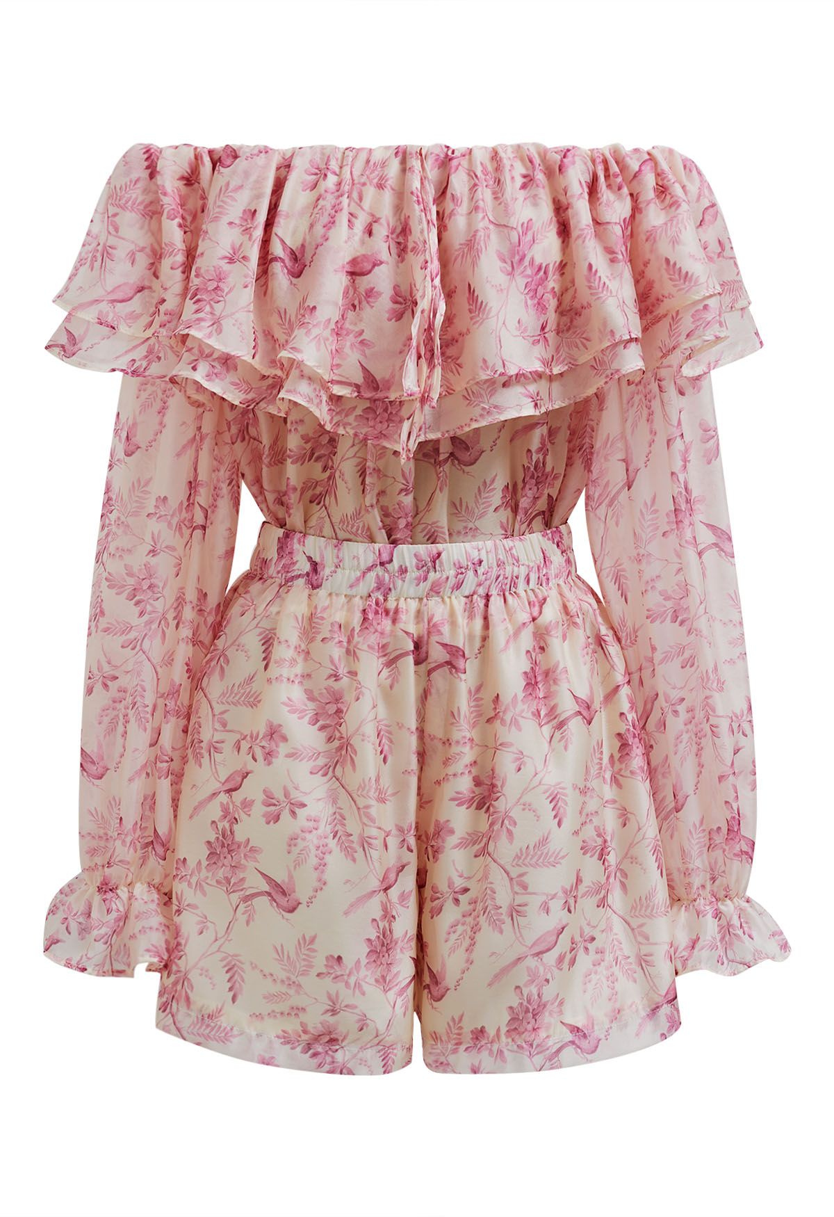 Luftiges Set aus schulterfreiem Top und Shorts mit Blumenmuster