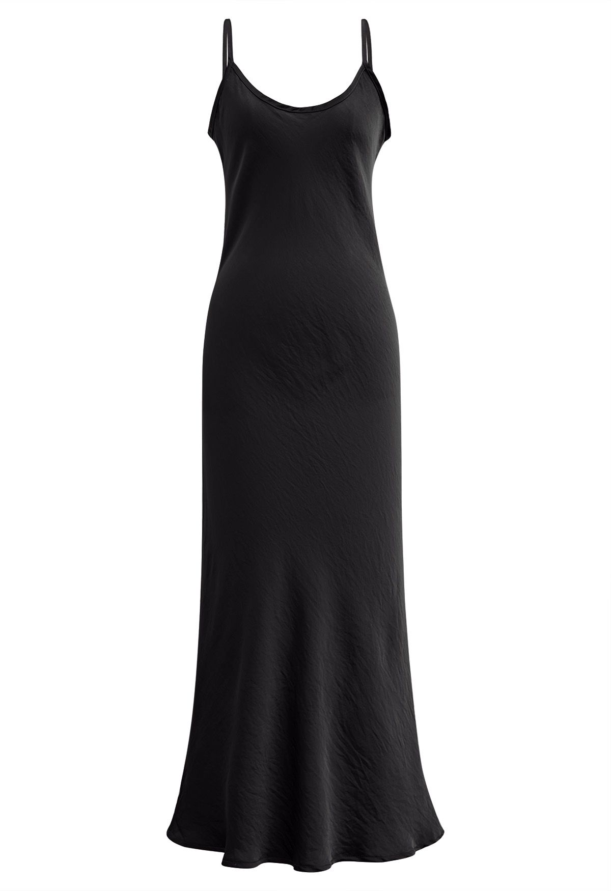 Strukturiertes rückenfreies Maxikleid aus Satin in Schwarz