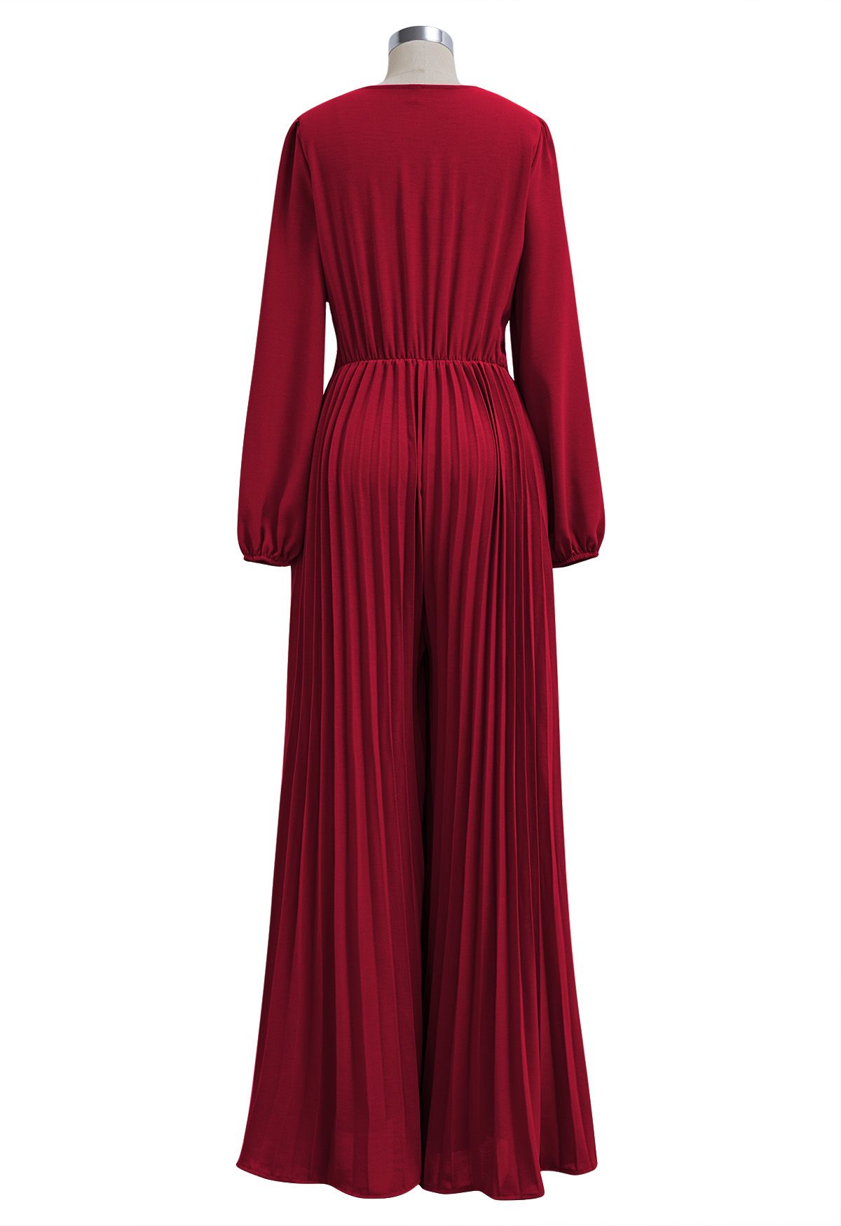 Plissierter Jumpsuit mit weitem Bein und Schärpe in Rot