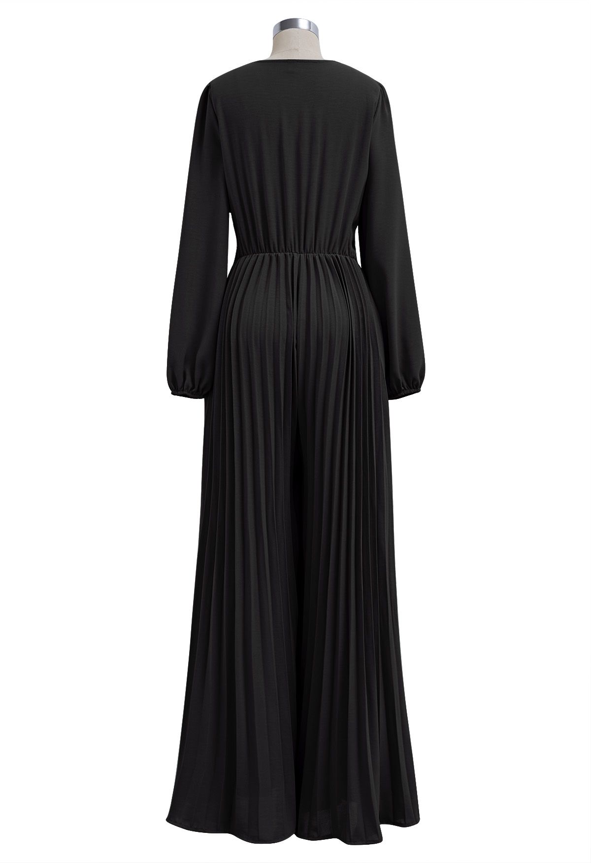 Plissierter Jumpsuit mit weitem Bein und Schärpe in Schwarz