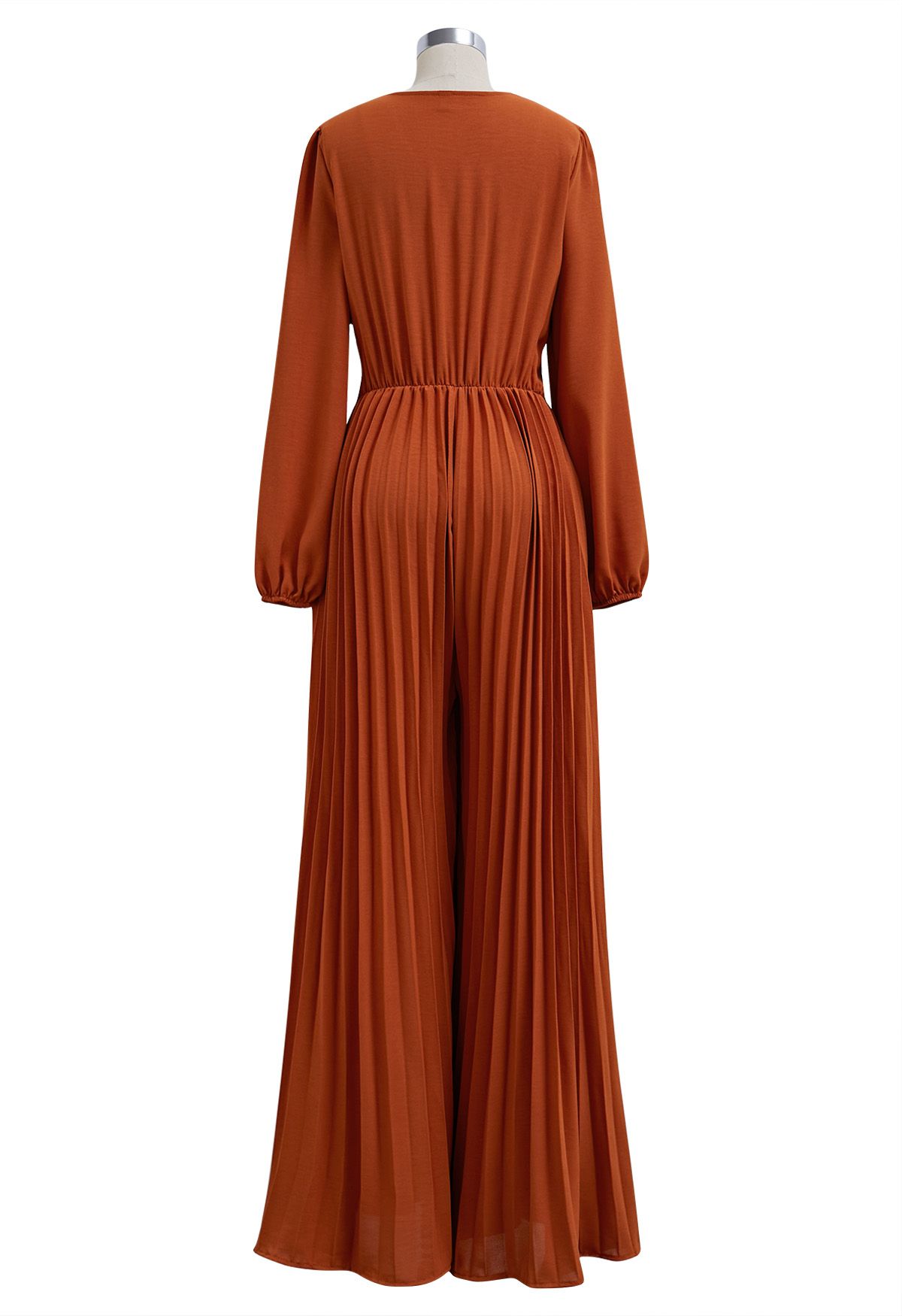 Plissierter Jumpsuit mit weitem Bein und Schärpe in Orange