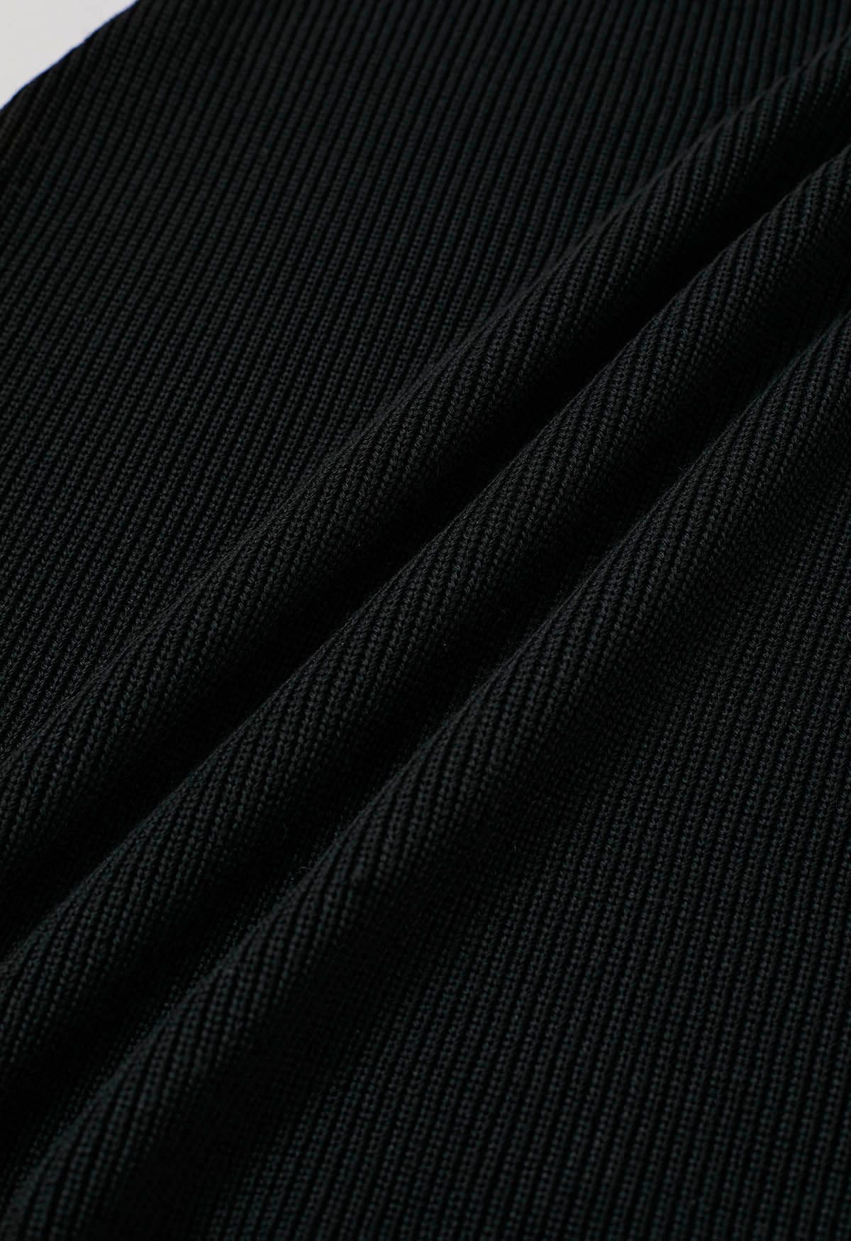 Figurbetontes Mini-Strickkleid mit Knoten vorn in Schwarz