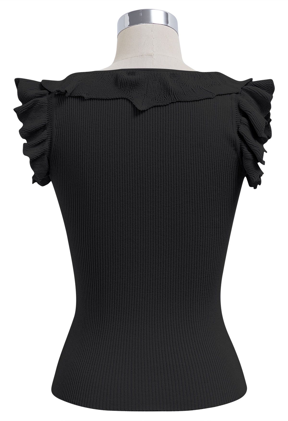 Ethereal – Ärmelloses Stricktop mit Rüschen in Schwarz