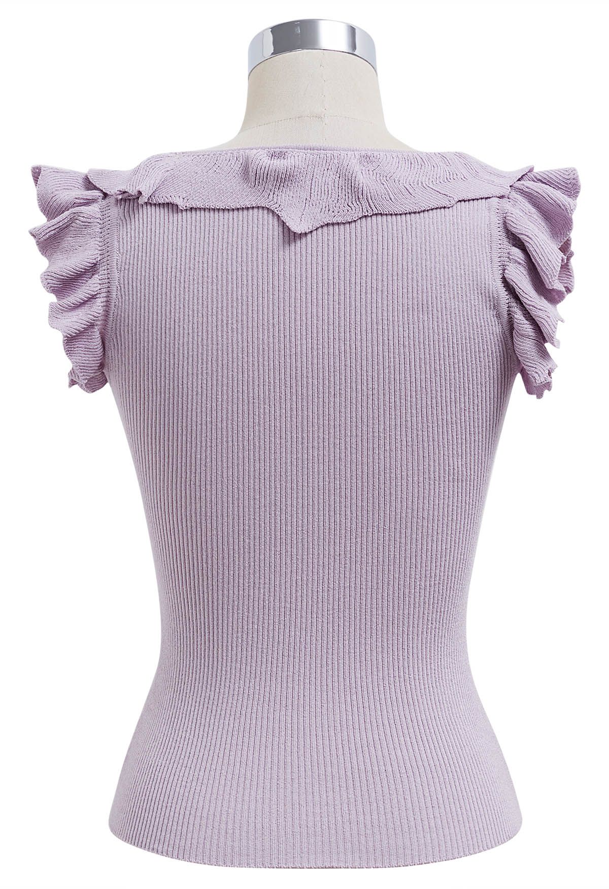 Ethereal – Ärmelloses Stricktop mit Rüschen in Flieder