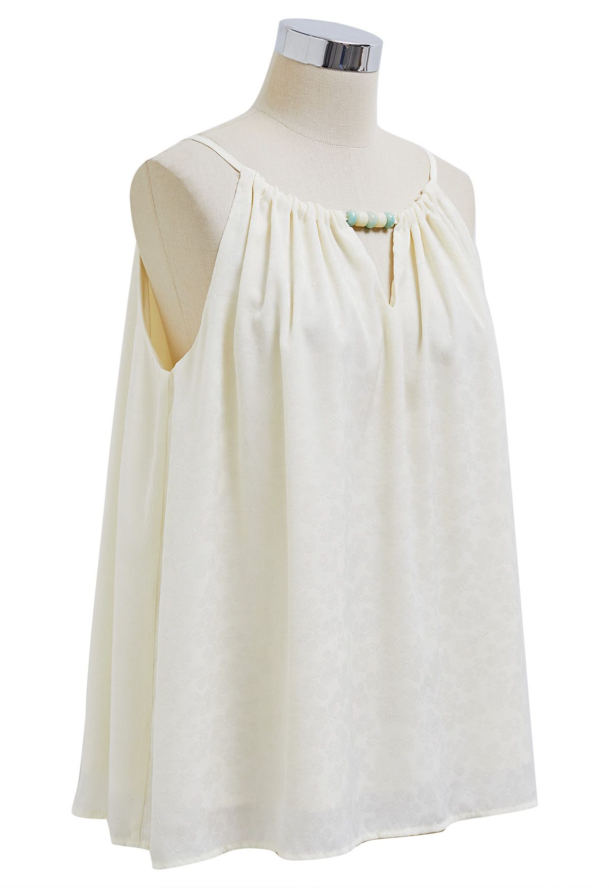 Neckholder-Top mit Blumenmuster und Jacquardmuster in Creme