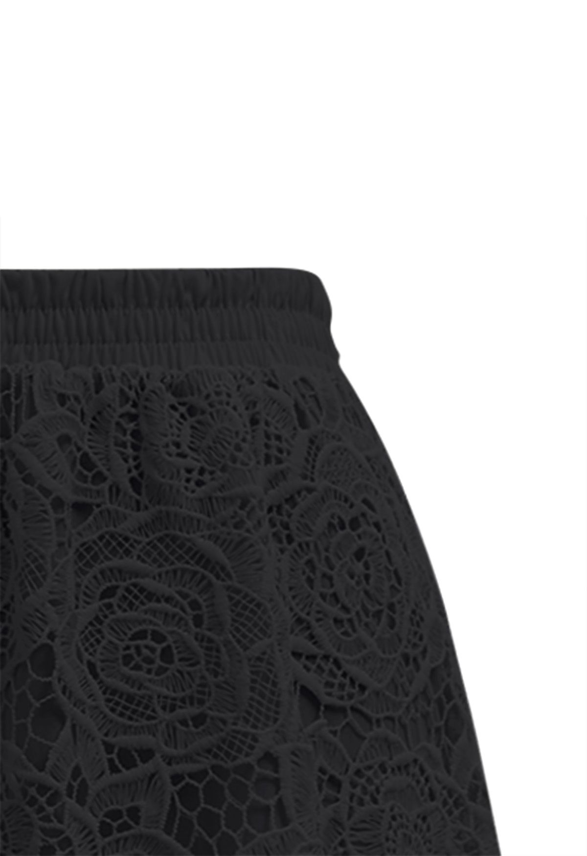 Exquisiter Maxirock aus Spitze mit Cutwork-Muster von Rose in Schwarz