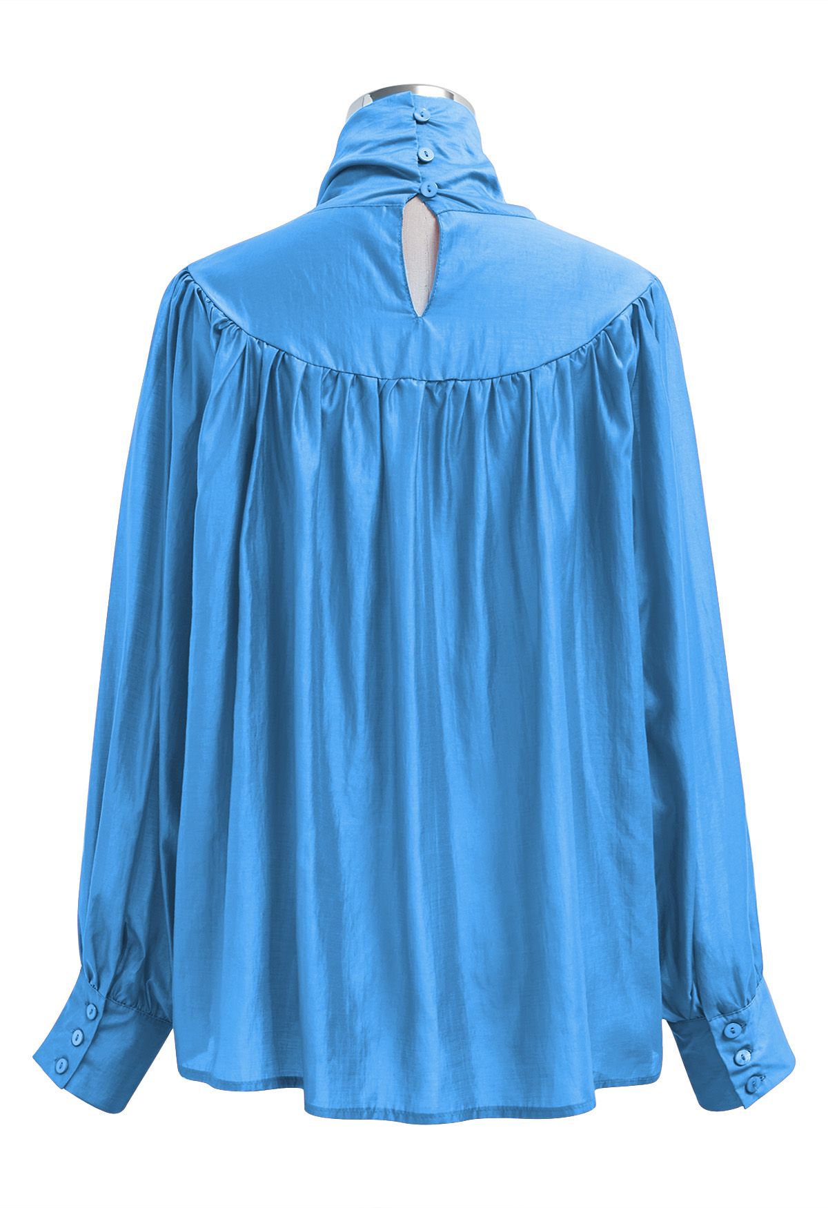 Charmantes transparentes Hemd mit Puffärmeln und Schleife in Blau