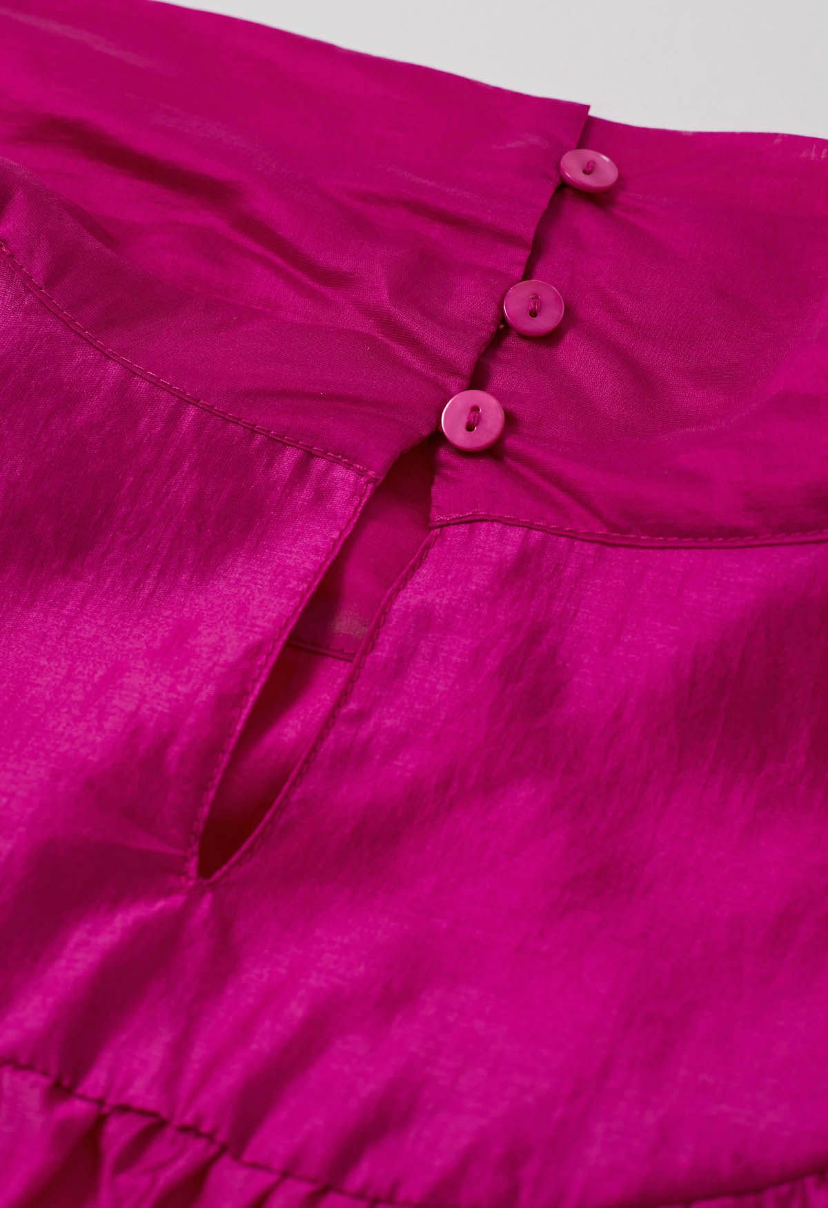 Charmantes transparentes Hemd mit Puffärmeln und Schleife in Pink