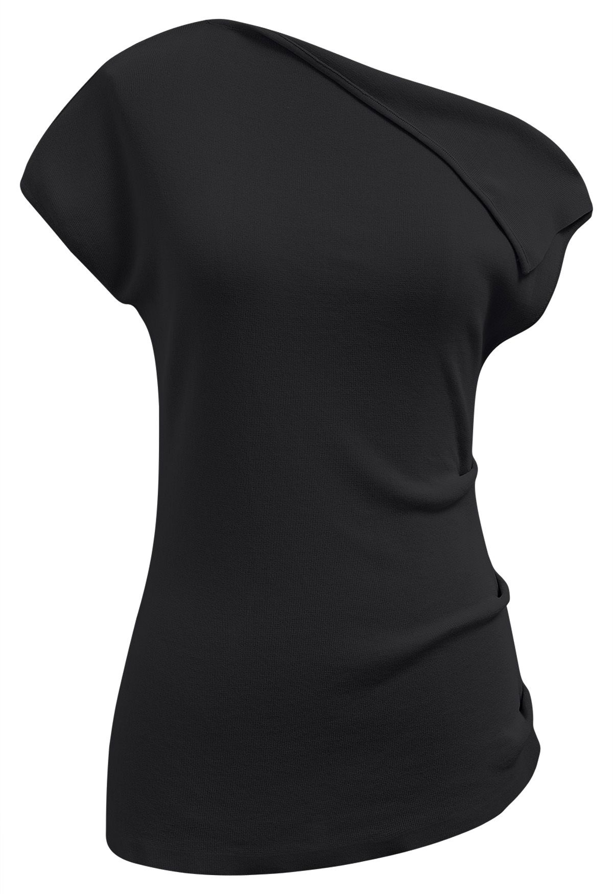 Asymmetrisches Stricktop mit gefaltetem Kragen in Schwarz