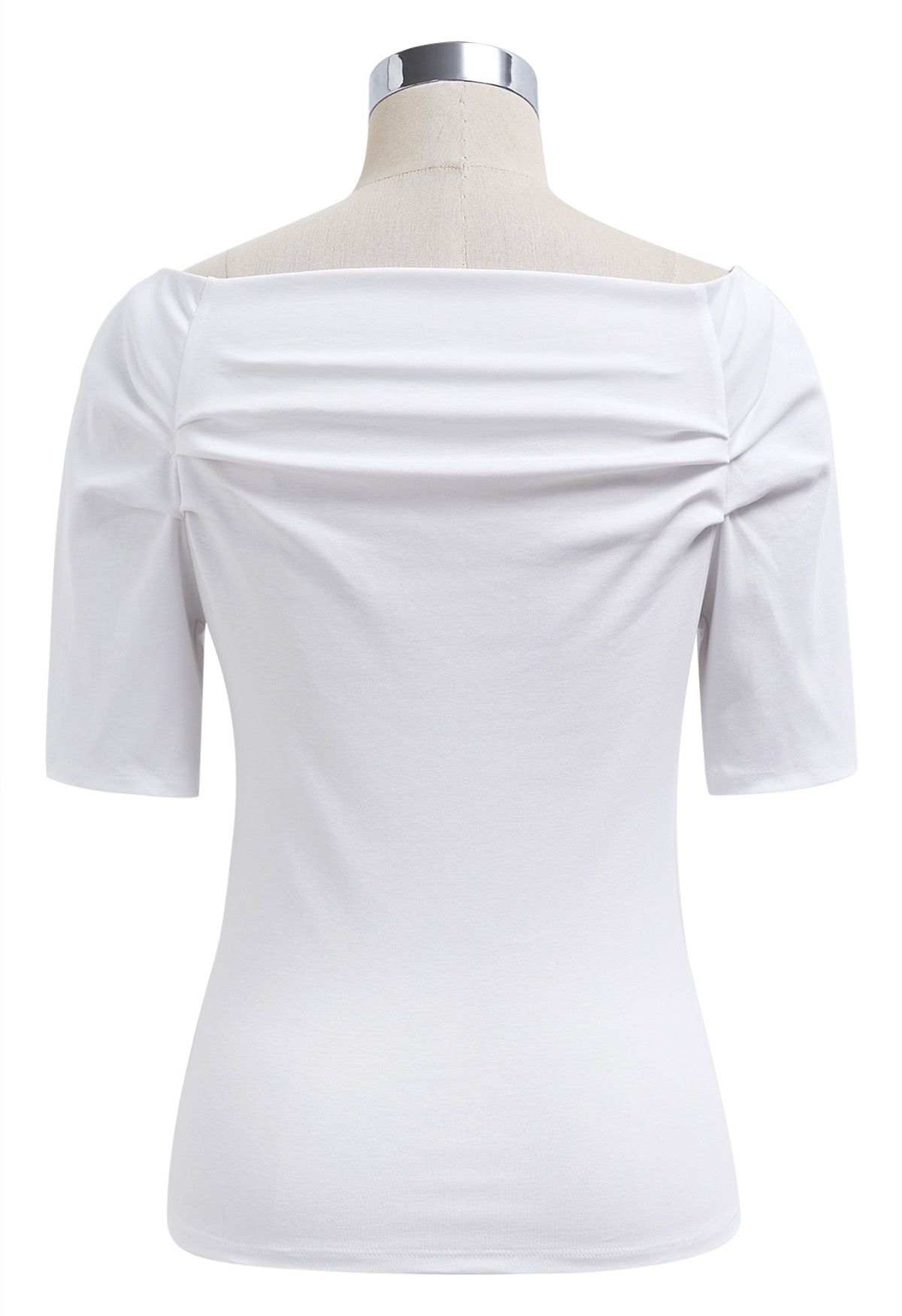 Off-Shoulder-Rüschen-Kurzarm-Top in Weiß