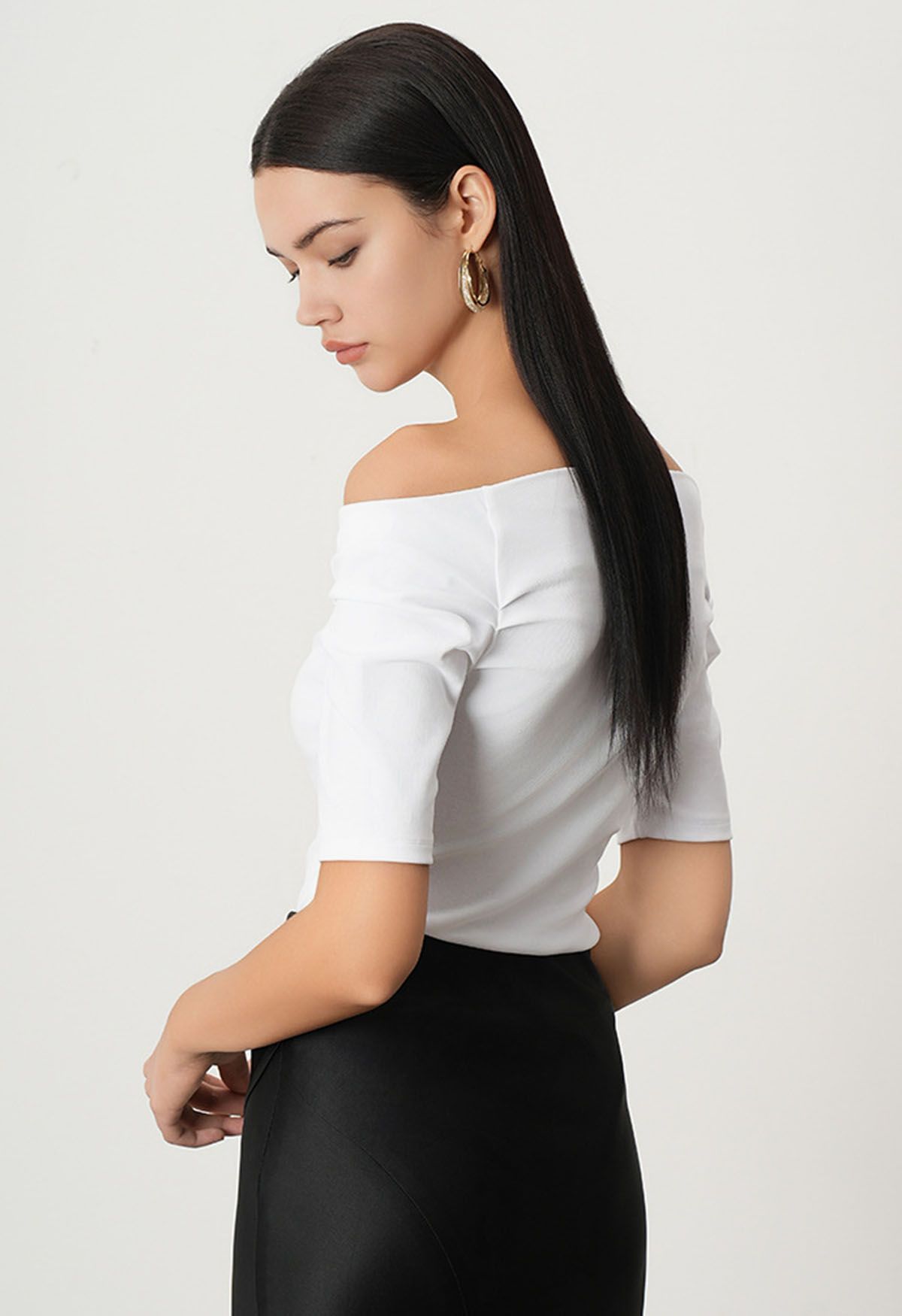 Off-Shoulder-Rüschen-Kurzarm-Top in Weiß