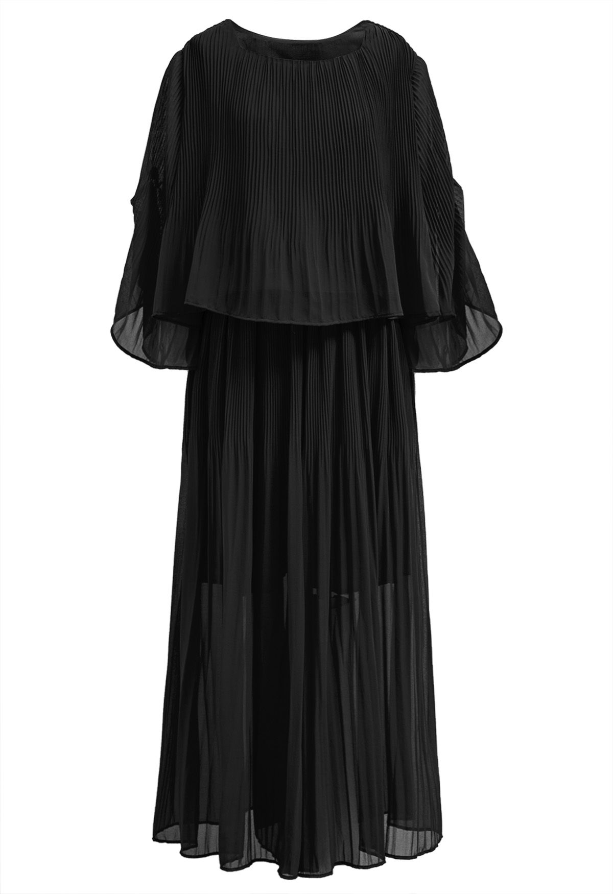 Set aus plissiertem Chiffon-Oberteil und Hose mit Glockenärmeln in Schwarz