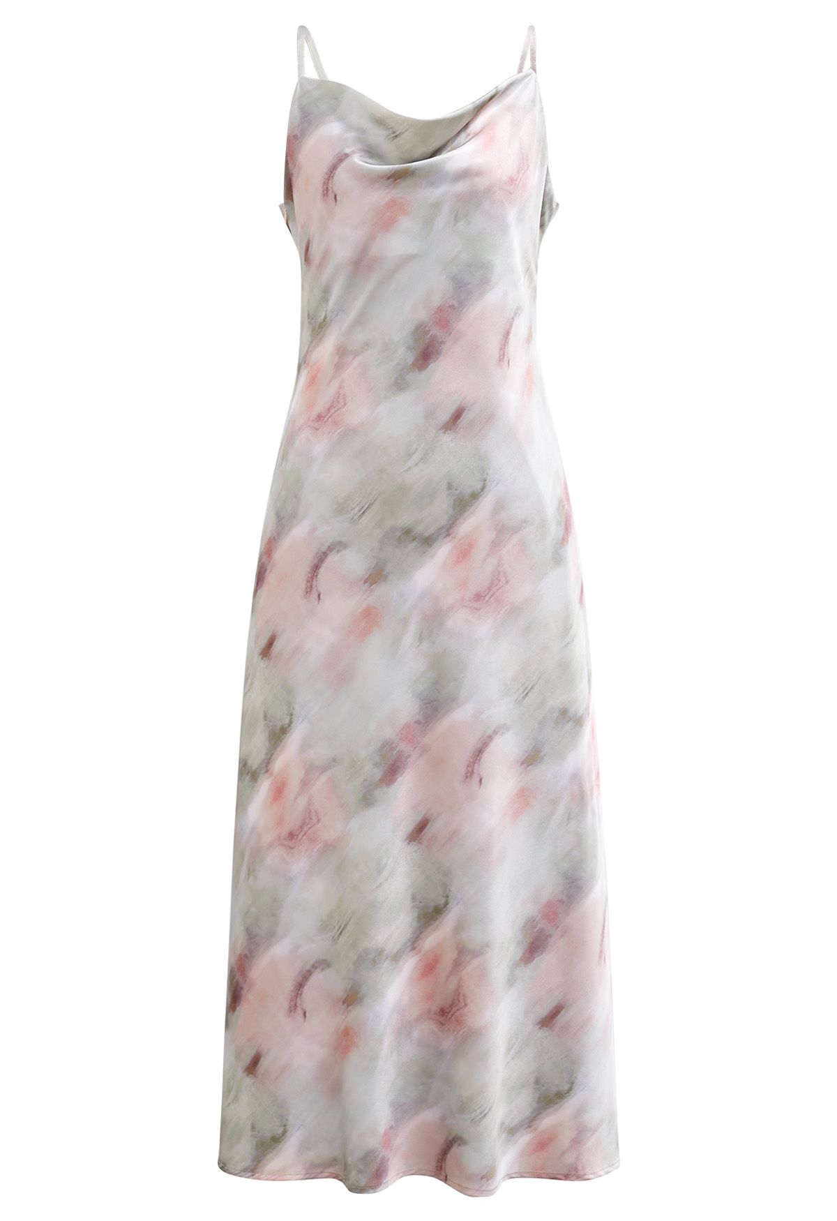 Camisole-Kleid mit Wasserfallausschnitt und Aquarell-Print