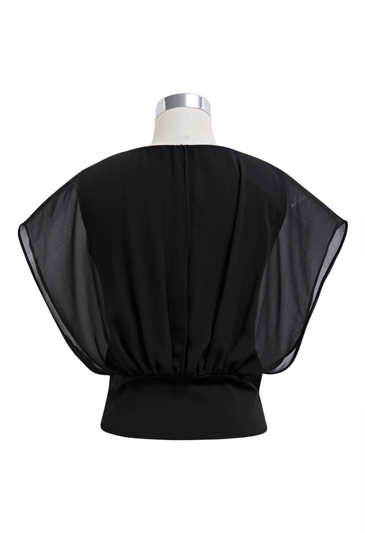 Fließendes, gespleißtes Chiffon-Crop-Top mit V-Ausschnitt in Schwarz