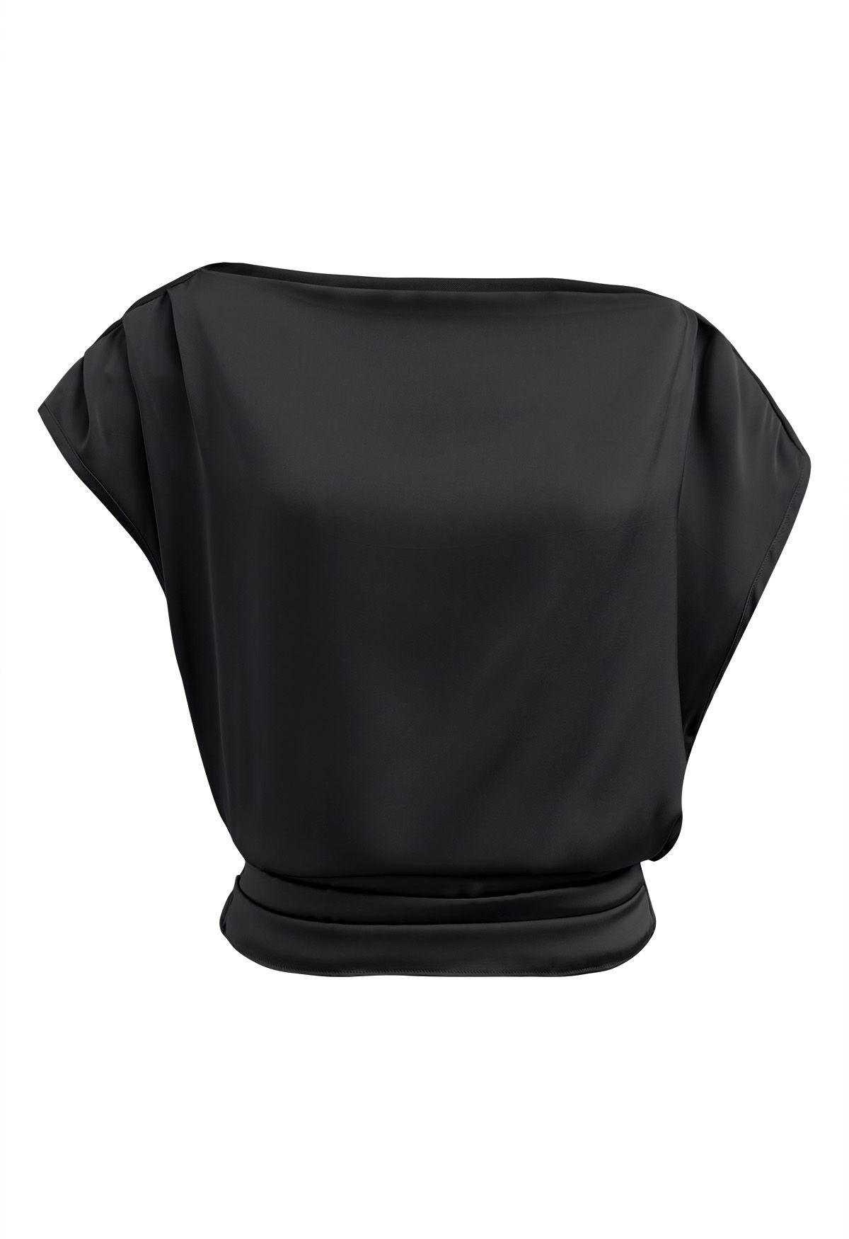 One-Shoulder-Satin-Top mit geraffter Rückseite in Schwarz