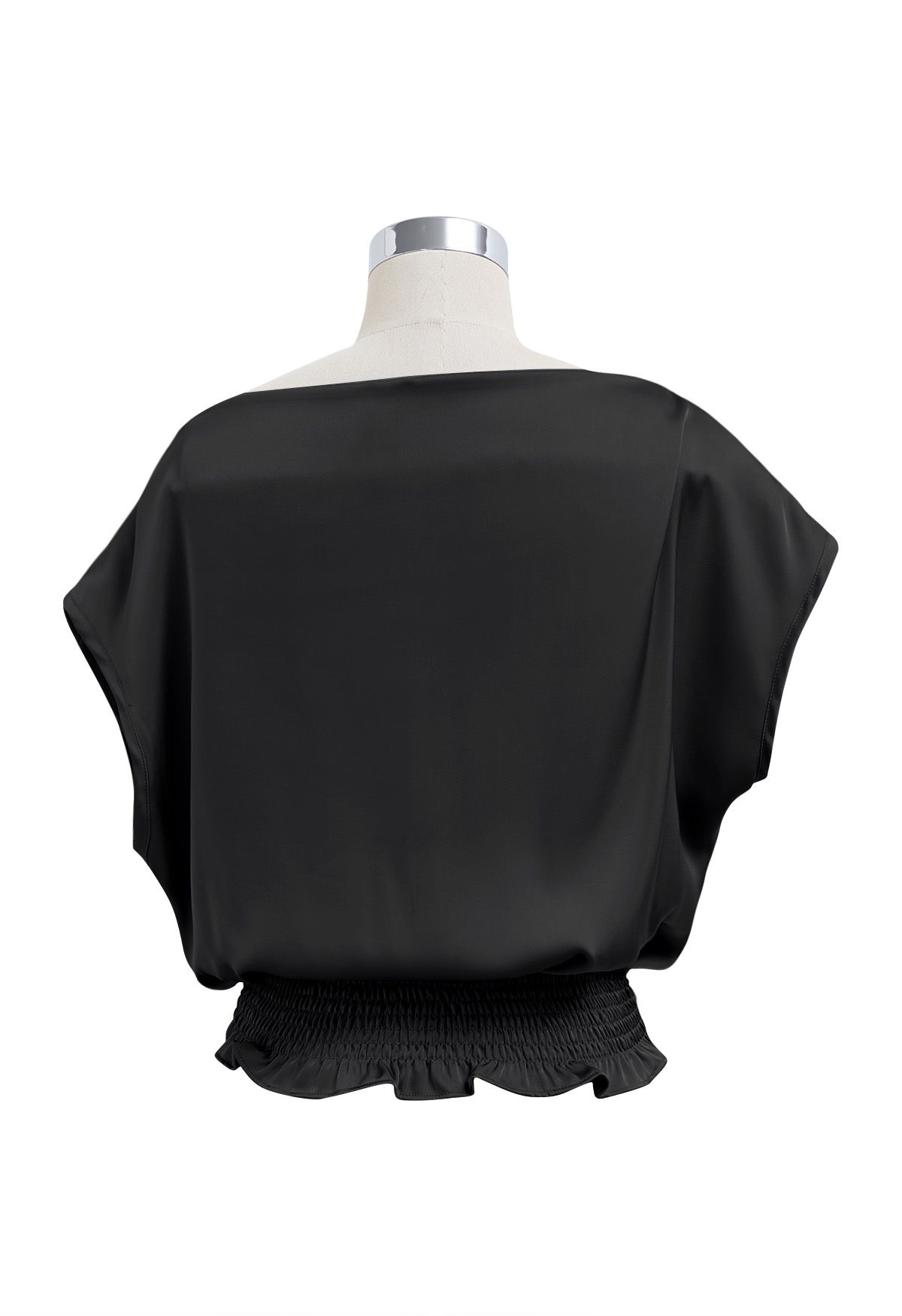 One-Shoulder-Satin-Top mit geraffter Rückseite in Schwarz