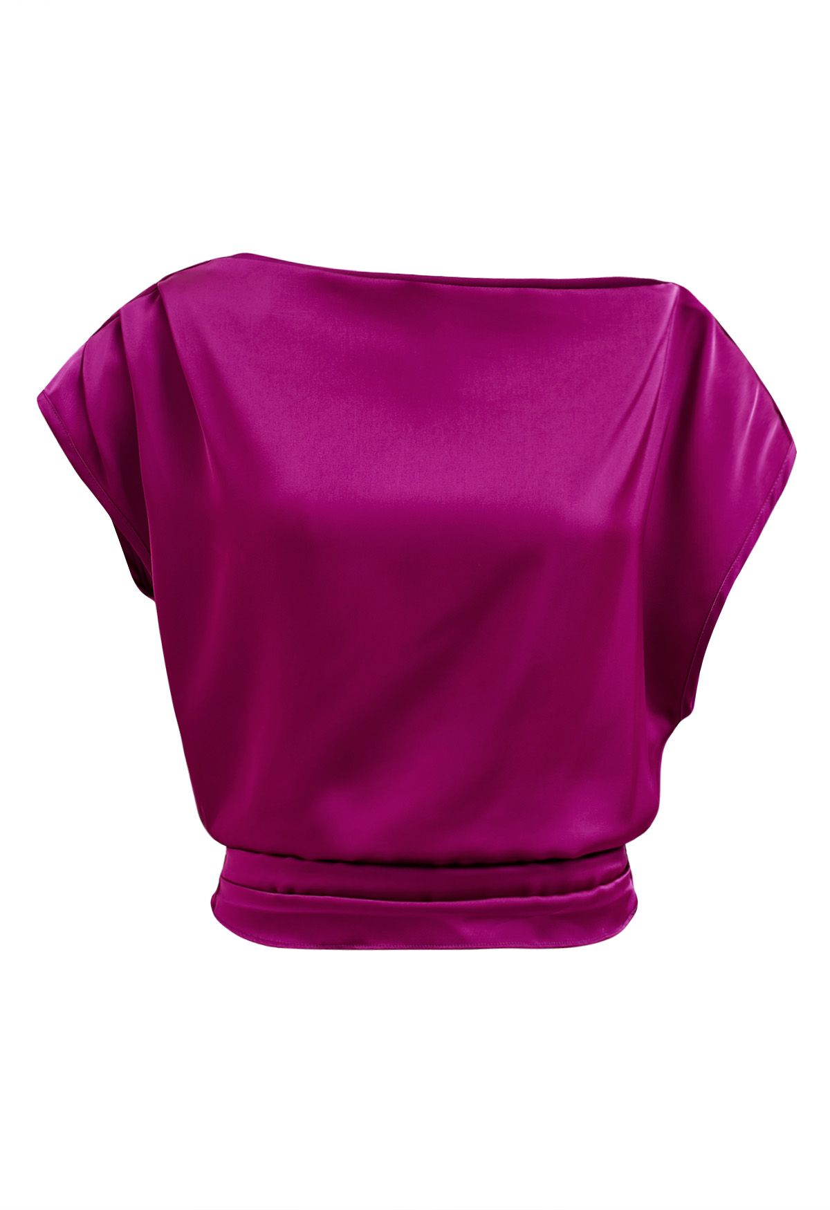 One-Shoulder-Satin-Top mit geraffter Rückseite in Magenta