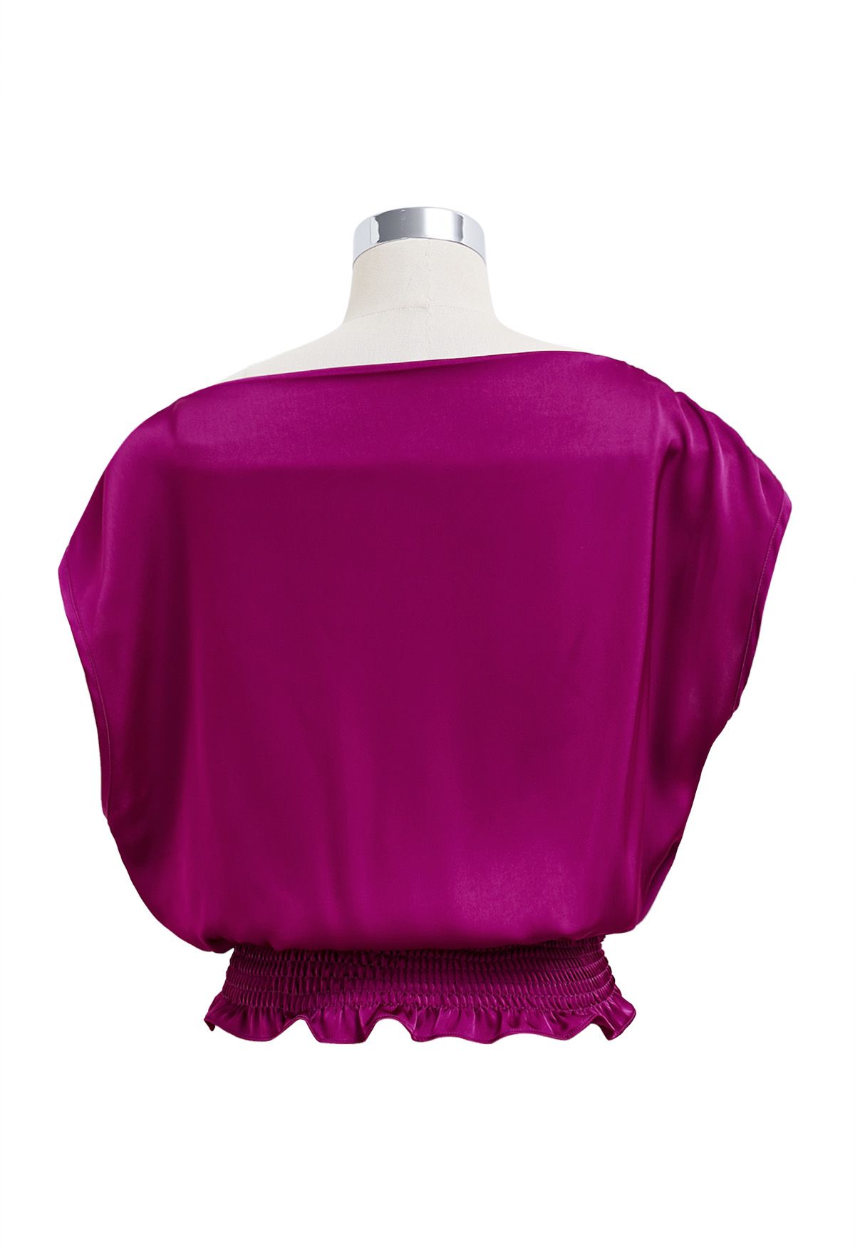 One-Shoulder-Satin-Top mit geraffter Rückseite in Magenta