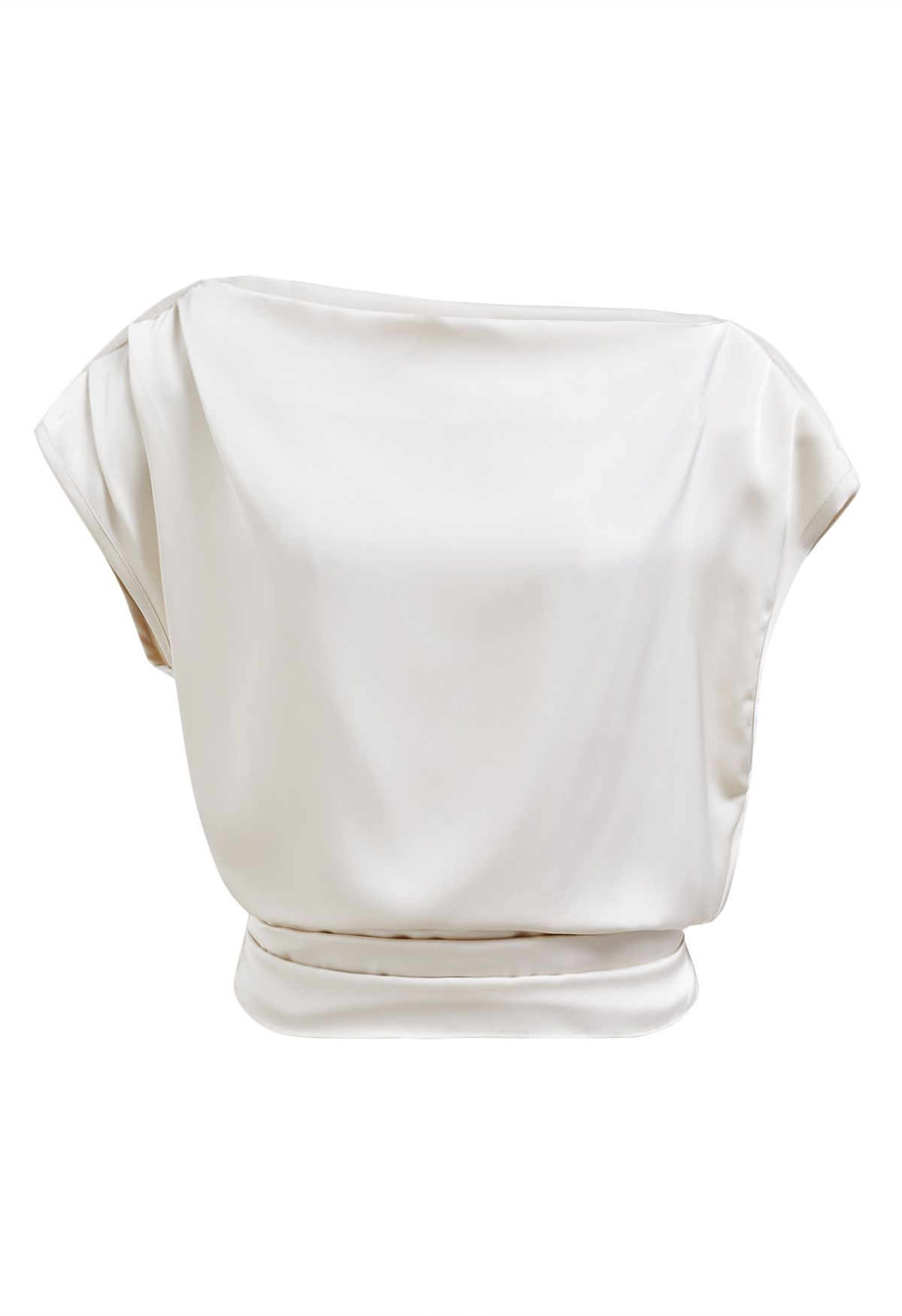 One-Shoulder-Satin-Top mit geraffter Rückseite in Elfenbein