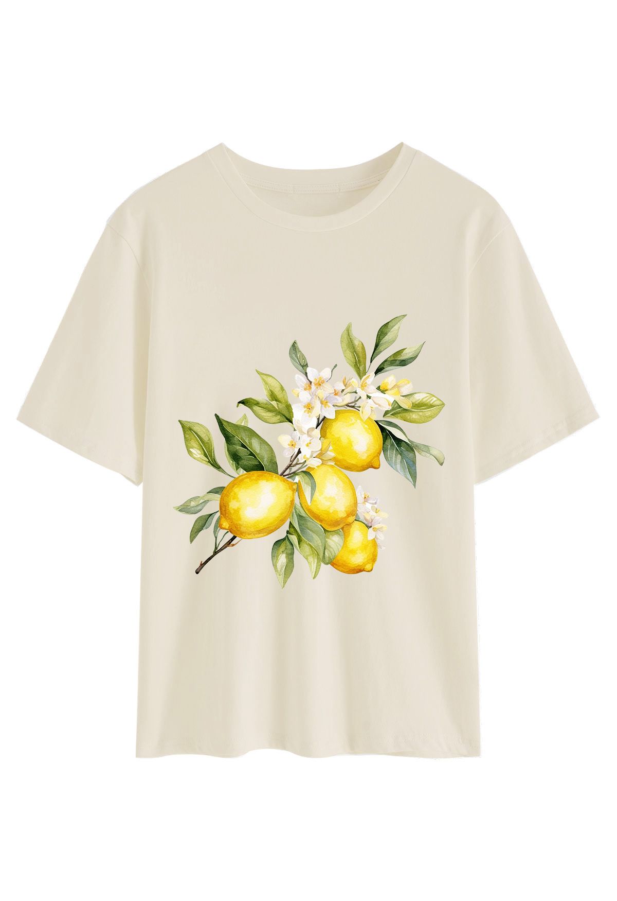 T-Shirt mit Rundhalsausschnitt und Zitronenblüten-Print