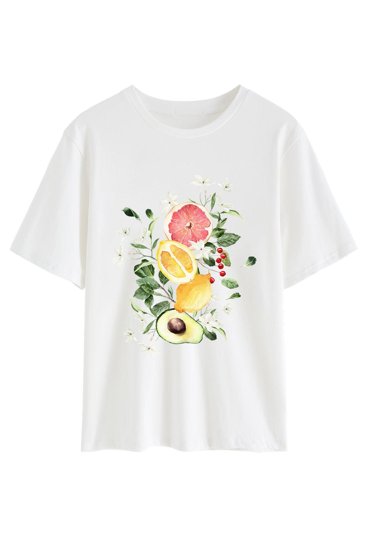 T-Shirt mit Rundhalsausschnitt und farbenfrohem Frucht-Print