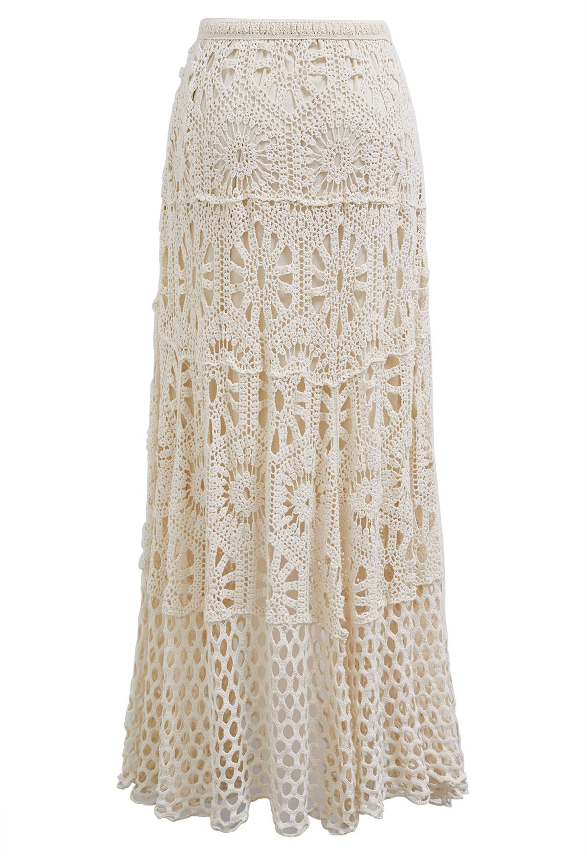 Bohemian Cutwork Häkel-Maxirock in Sand