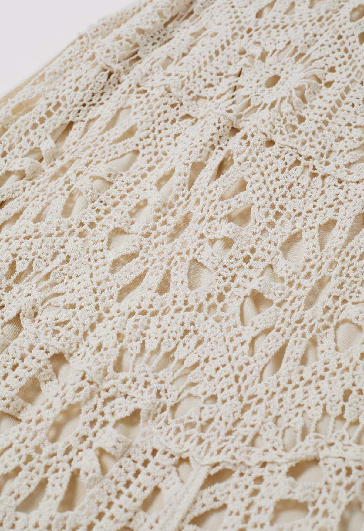 Bohemian Cutwork Häkel-Maxirock in Sand