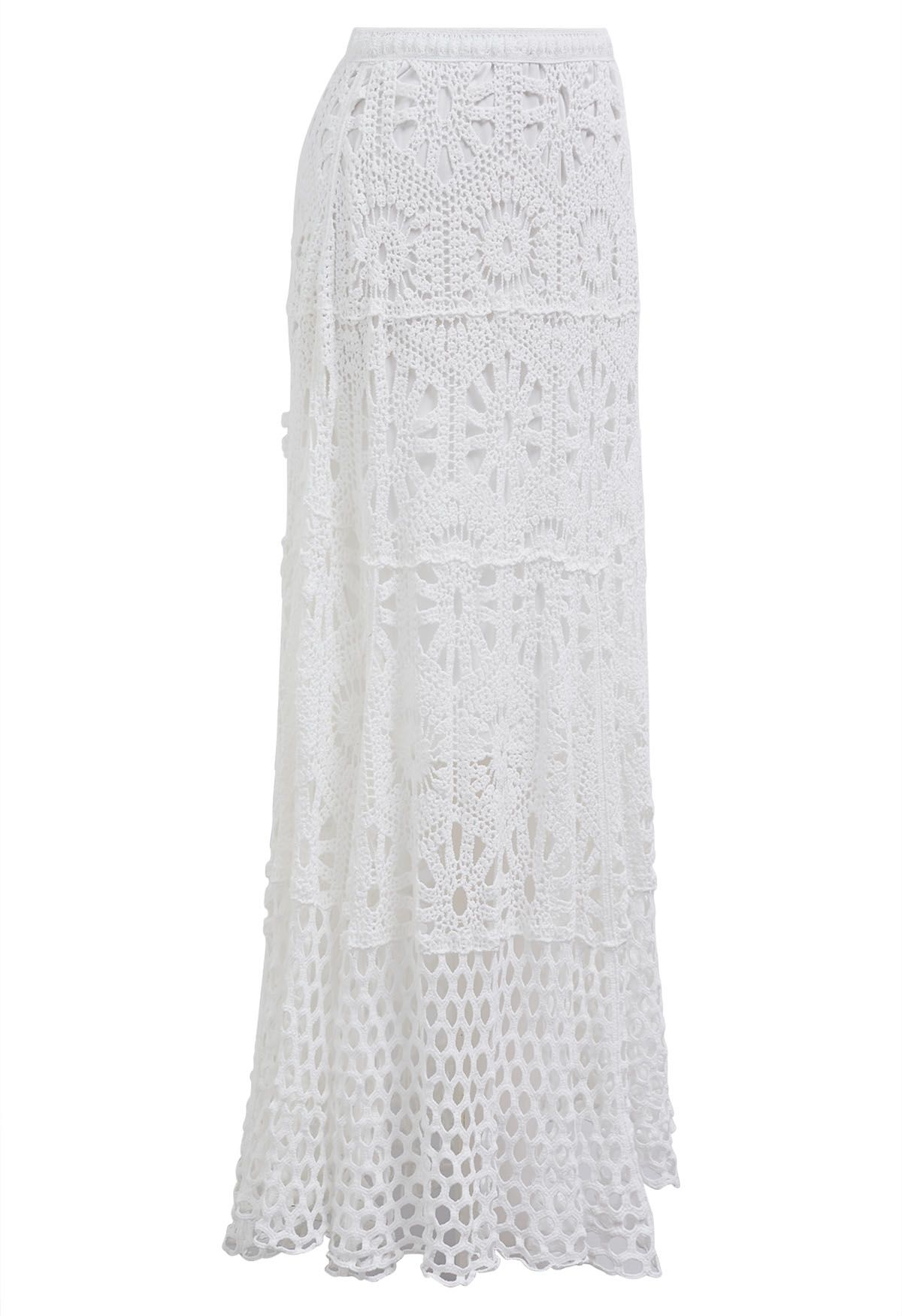 Bohemian Cutwork Häkel-Maxirock in Weiß