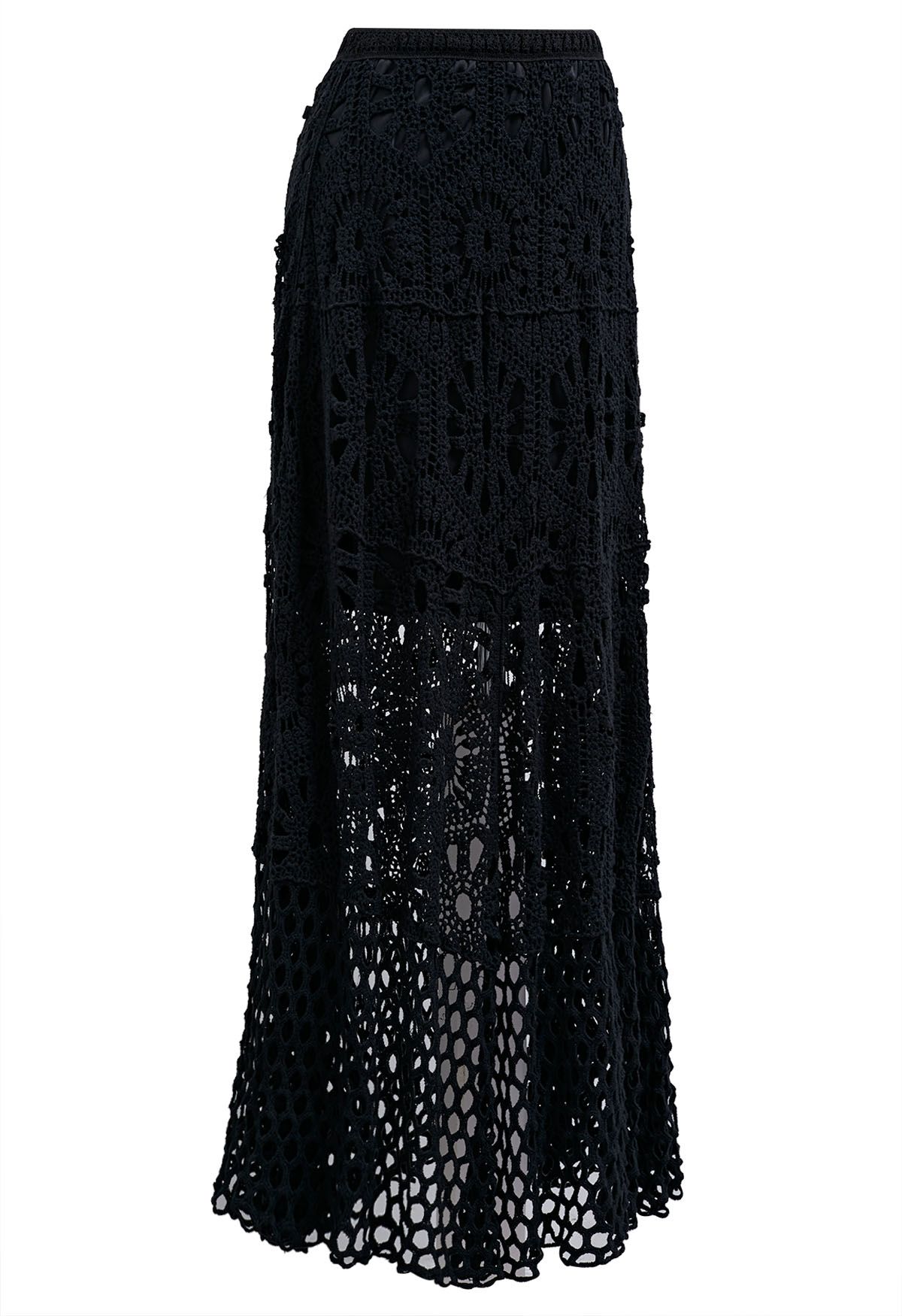 Bohemian Cutwork Häkel-Maxirock in Schwarz