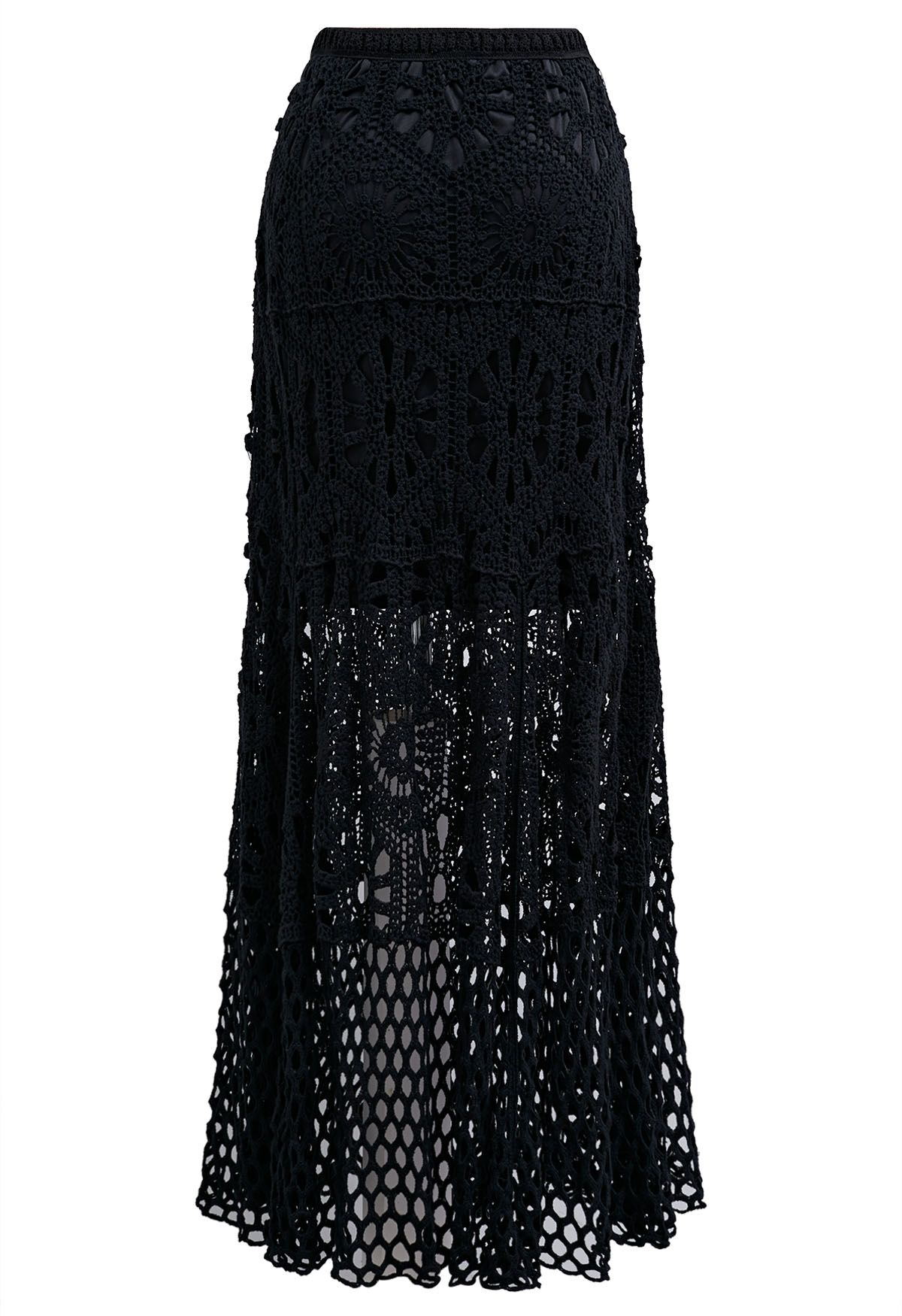 Bohemian Cutwork Häkel-Maxirock in Schwarz