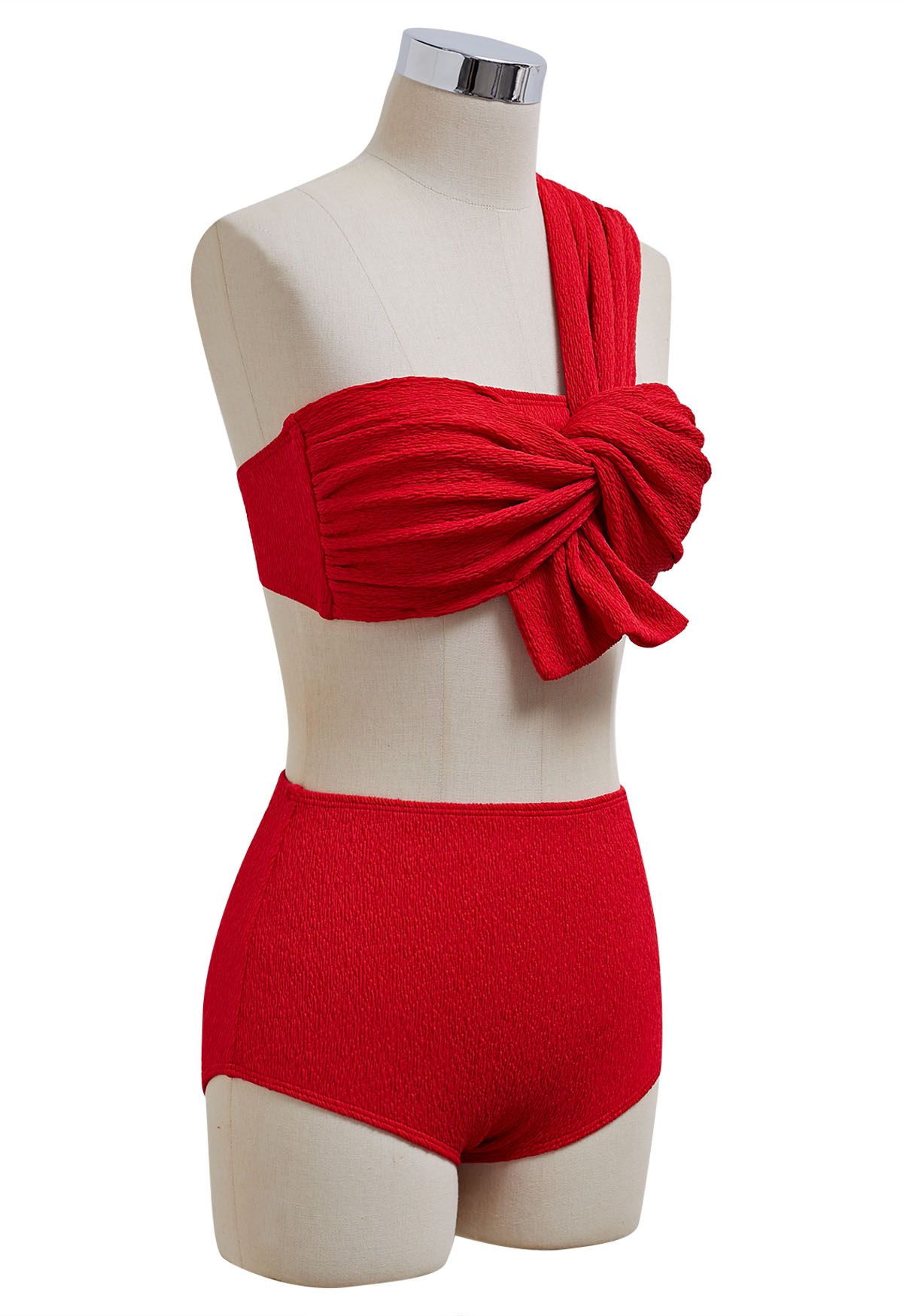 One-Shoulder-Bikini-Set mit Knotenstruktur in Rot