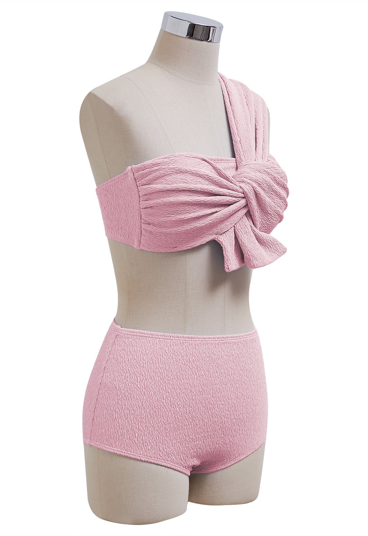 One-Shoulder-Bikini-Set mit Knotenstruktur in Rosa