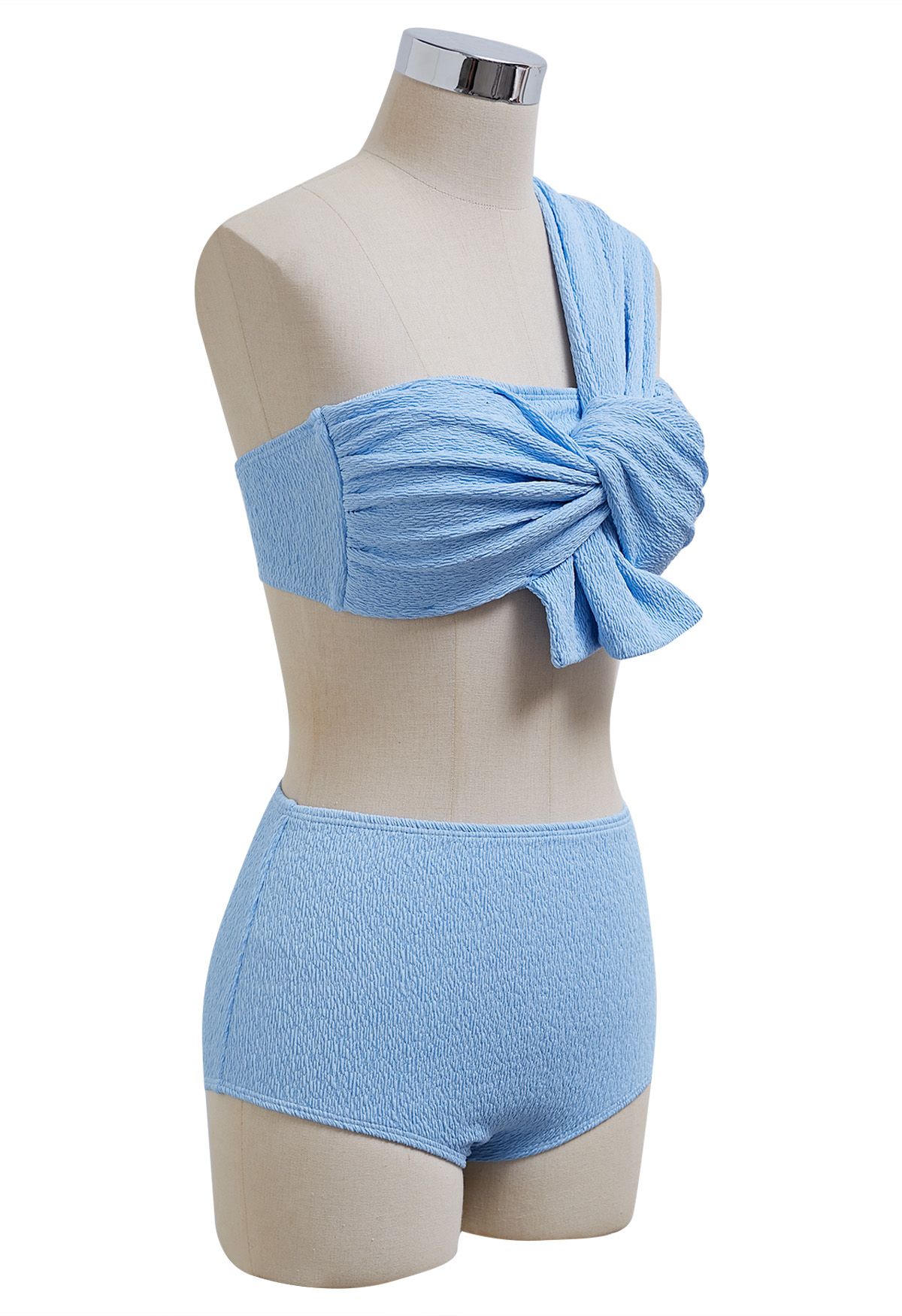 One-Shoulder-Bikini-Set mit Knotenstruktur in Blau