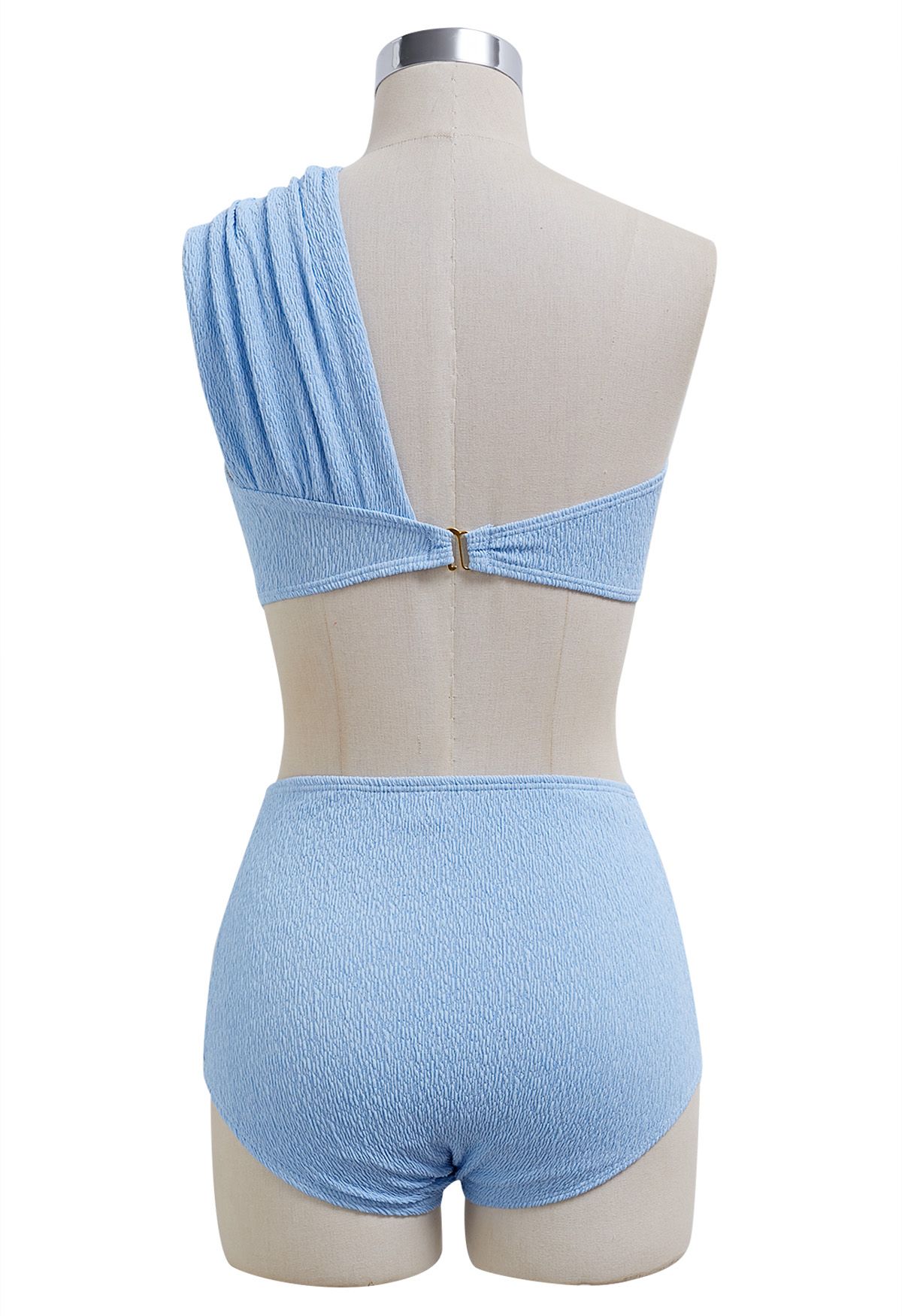 One-Shoulder-Bikini-Set mit Knotenstruktur in Blau