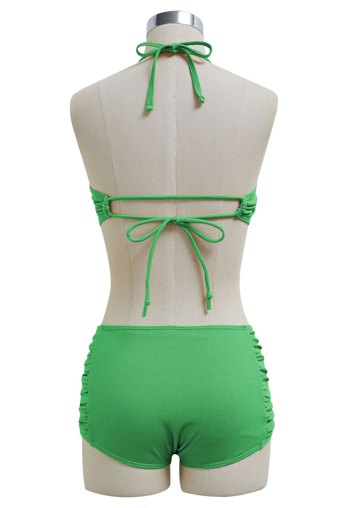 Neckholder-Bikini-Set mit verdrehtem Detail und seitlicher Rüsche in Grün