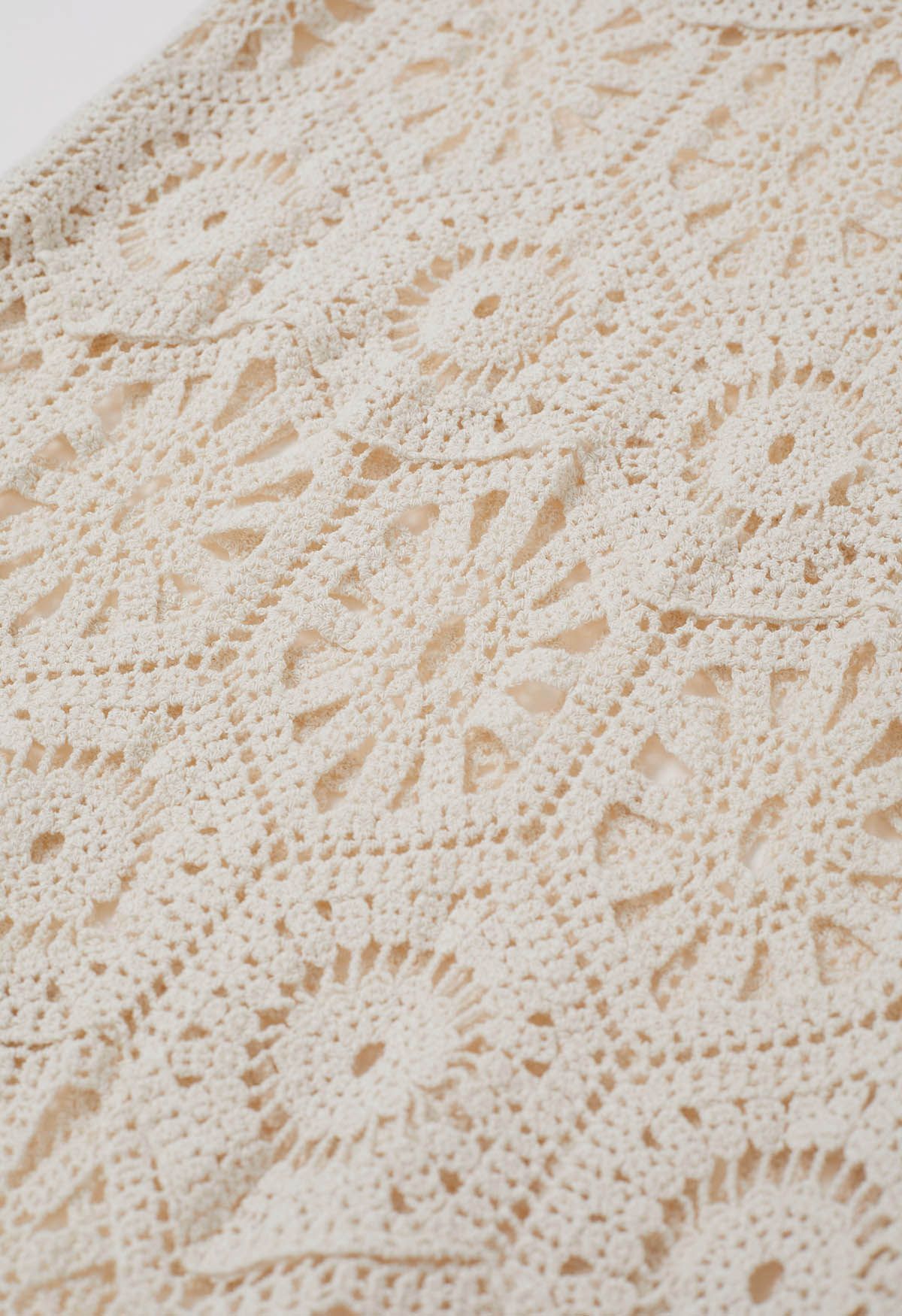 Bohemian Cutwork Häkel-Überwurfkleid in Creme