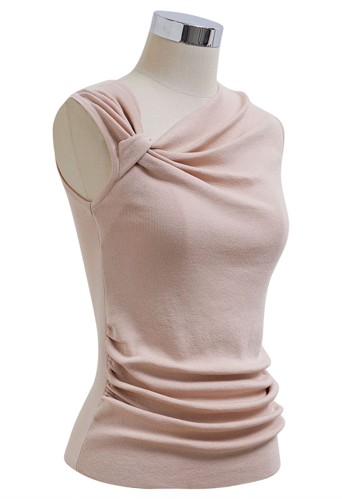 Ärmelloses Stricktop mit seitlichem Knoten und Rüschen in Pink