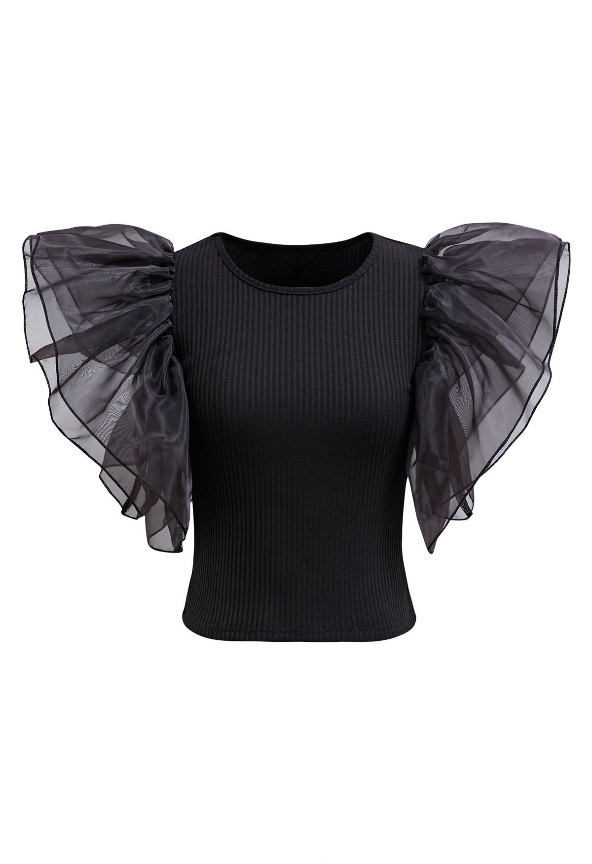 Geripptes Crop-Top aus Organza mit Stufen