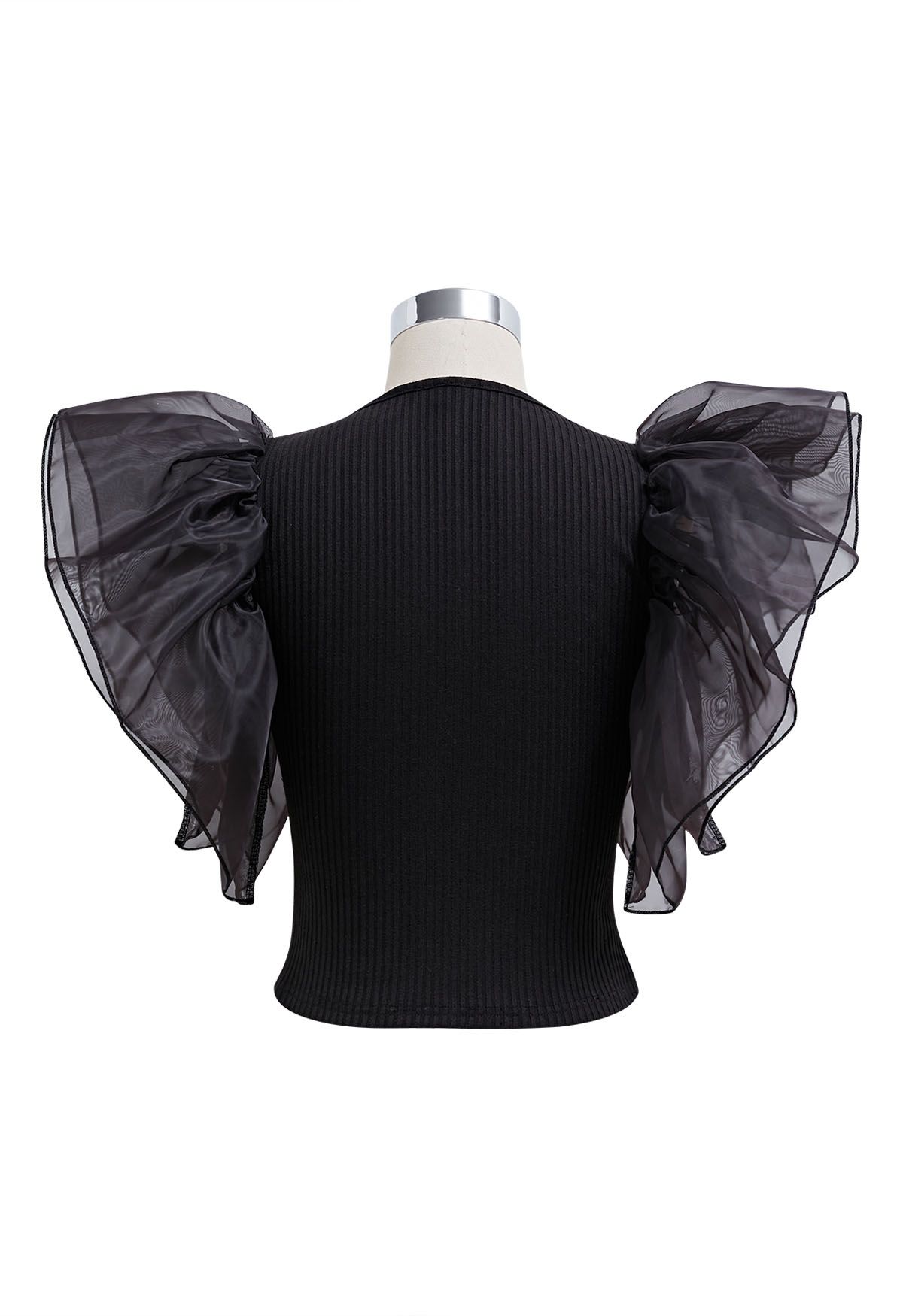 Geripptes Crop-Top aus Organza mit Stufen