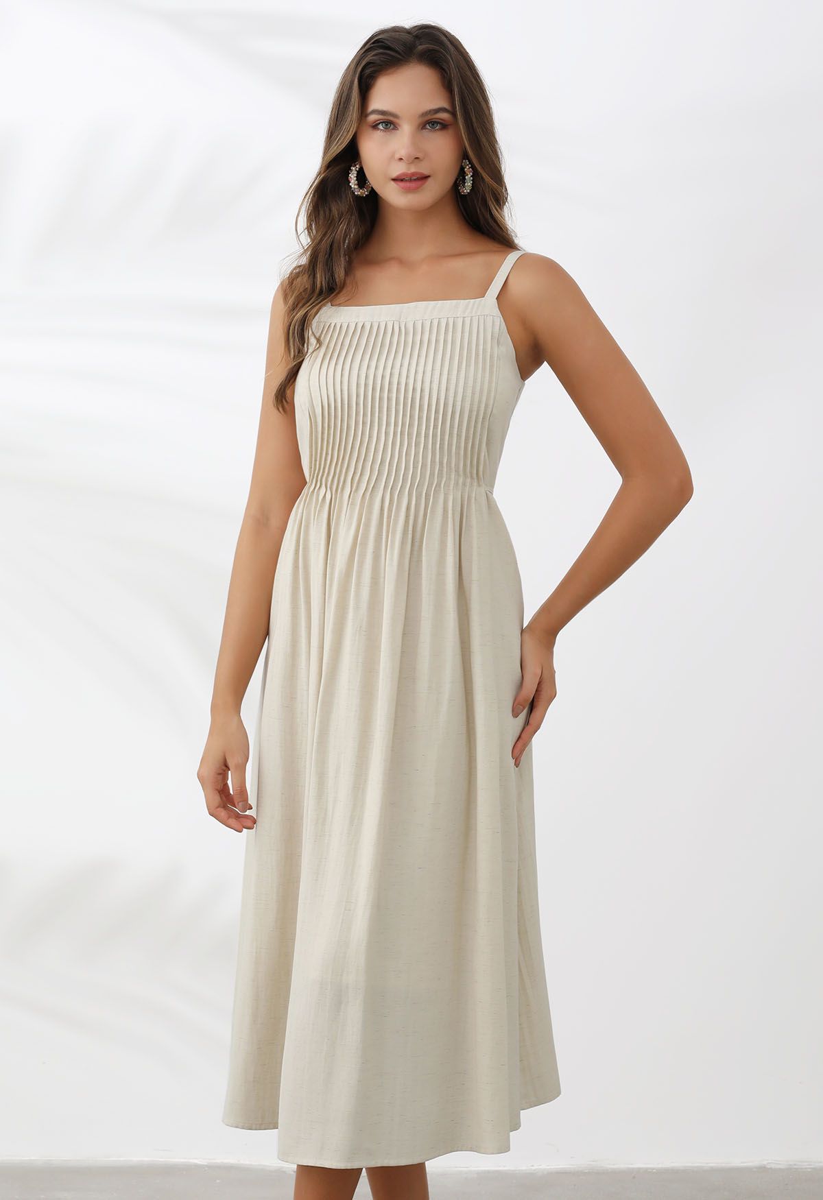 Camisole-Kleid aus Leinenmischung mit Biesen