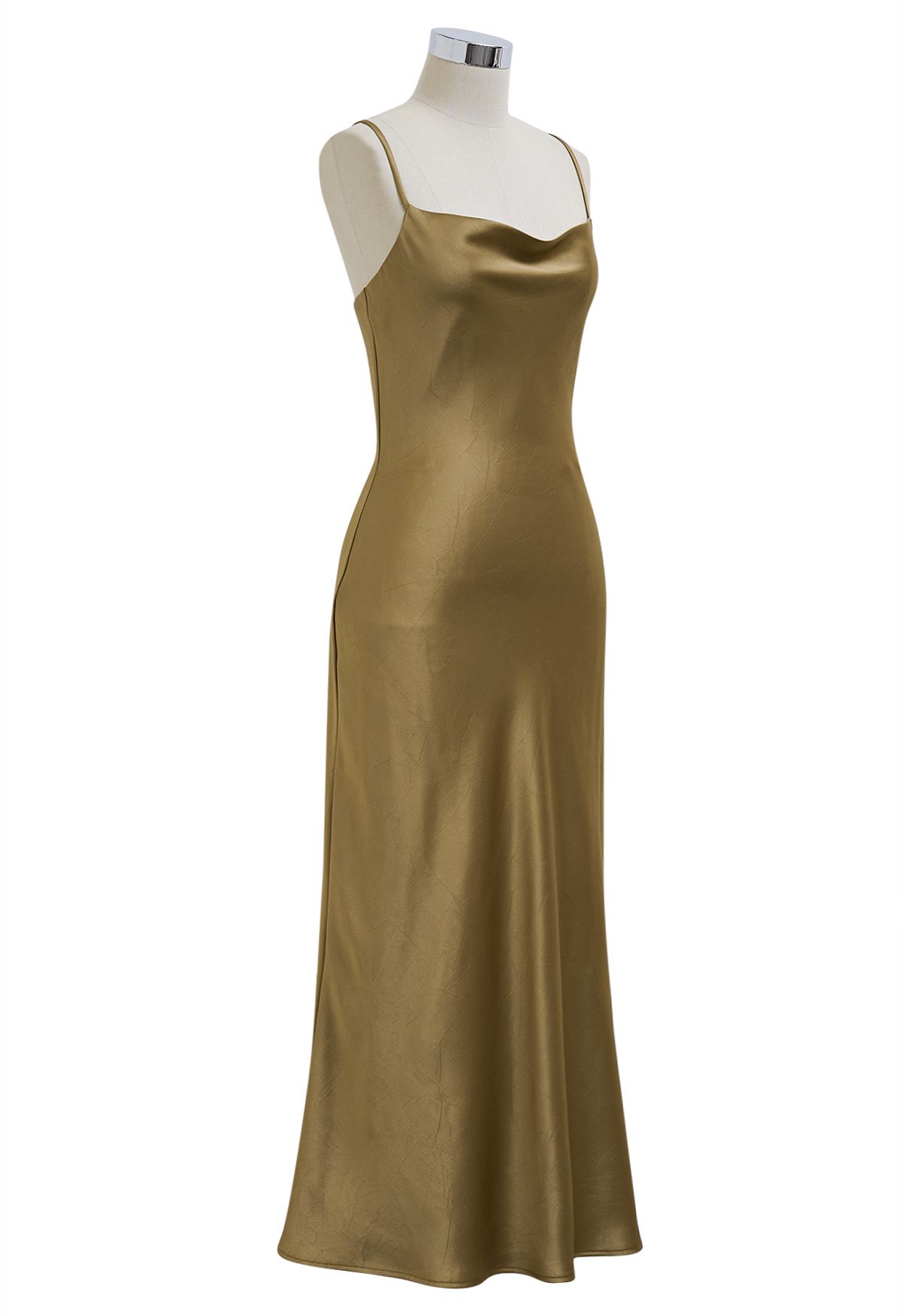 Rückenfreies Satin-Camisole-Kleid mit Kordelzug und Bindeband in Gold