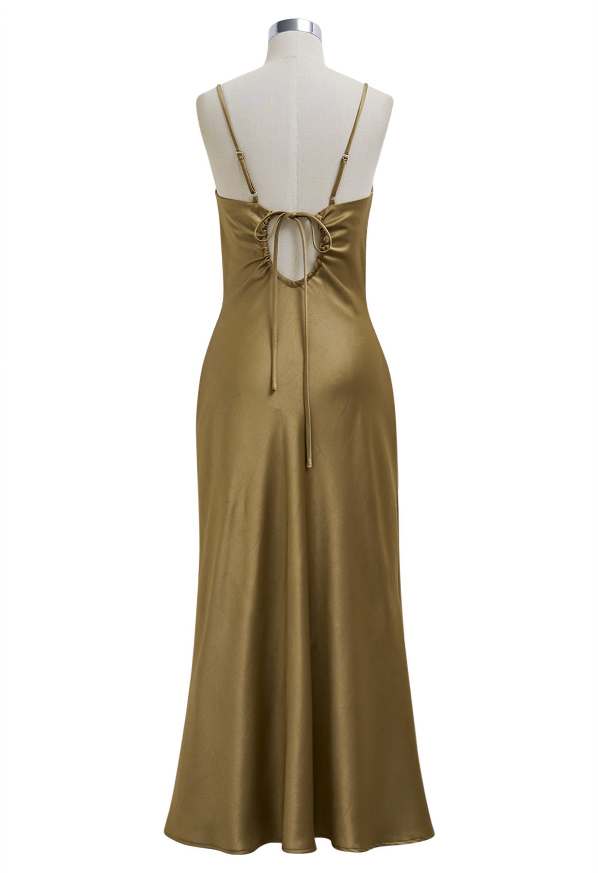 Rückenfreies Satin-Camisole-Kleid mit Kordelzug und Bindeband in Gold