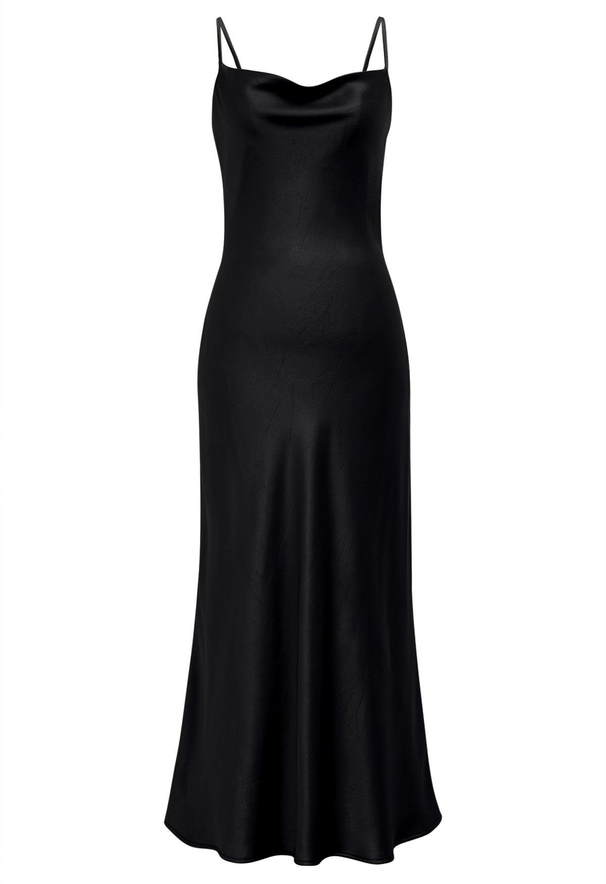 Rückenfreies Camisole-Kleid aus Satin mit Kordelzug und Bindeband in Schwarz