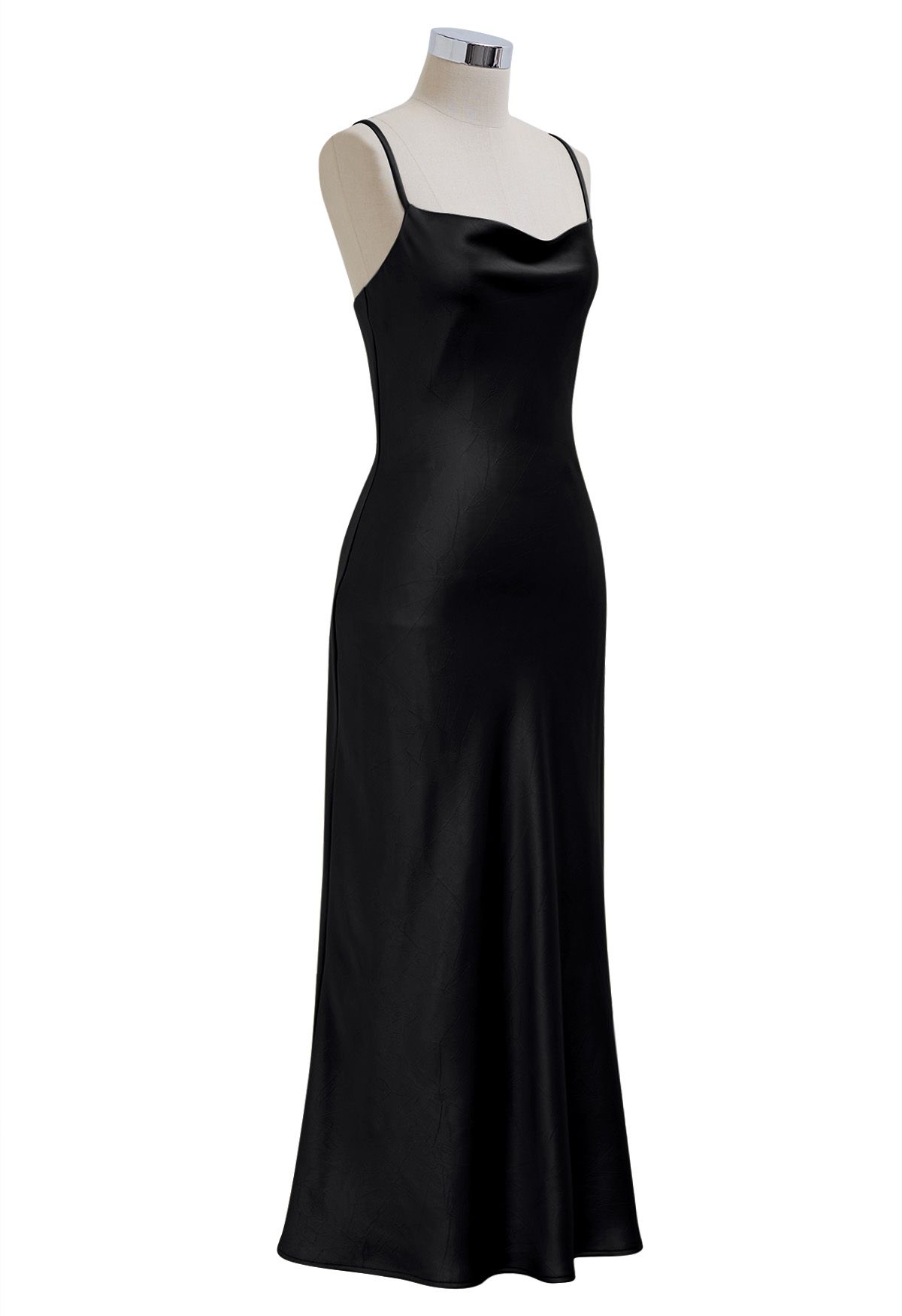 Rückenfreies Camisole-Kleid aus Satin mit Kordelzug und Bindeband in Schwarz