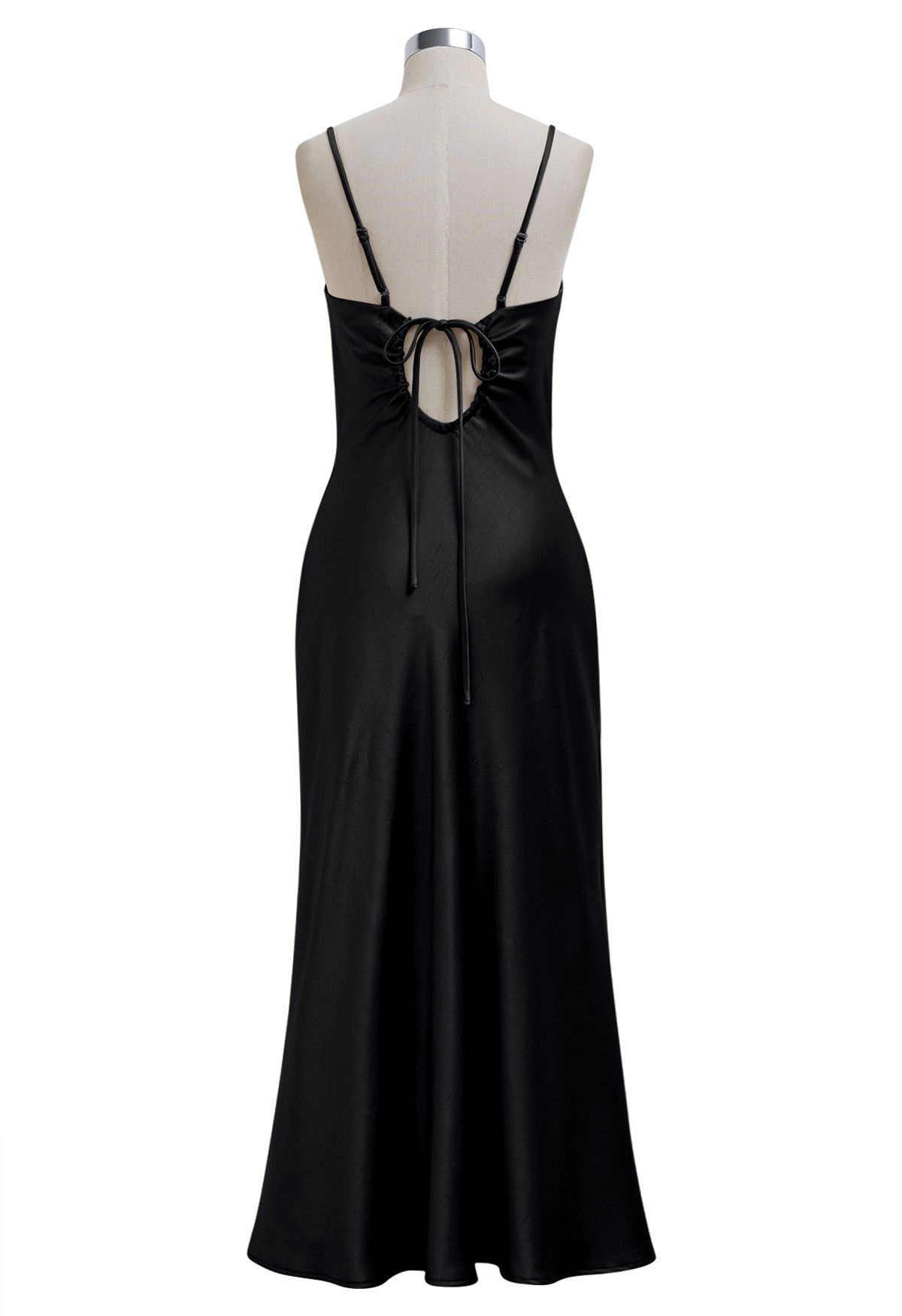 Rückenfreies Camisole-Kleid aus Satin mit Kordelzug und Bindeband in Schwarz