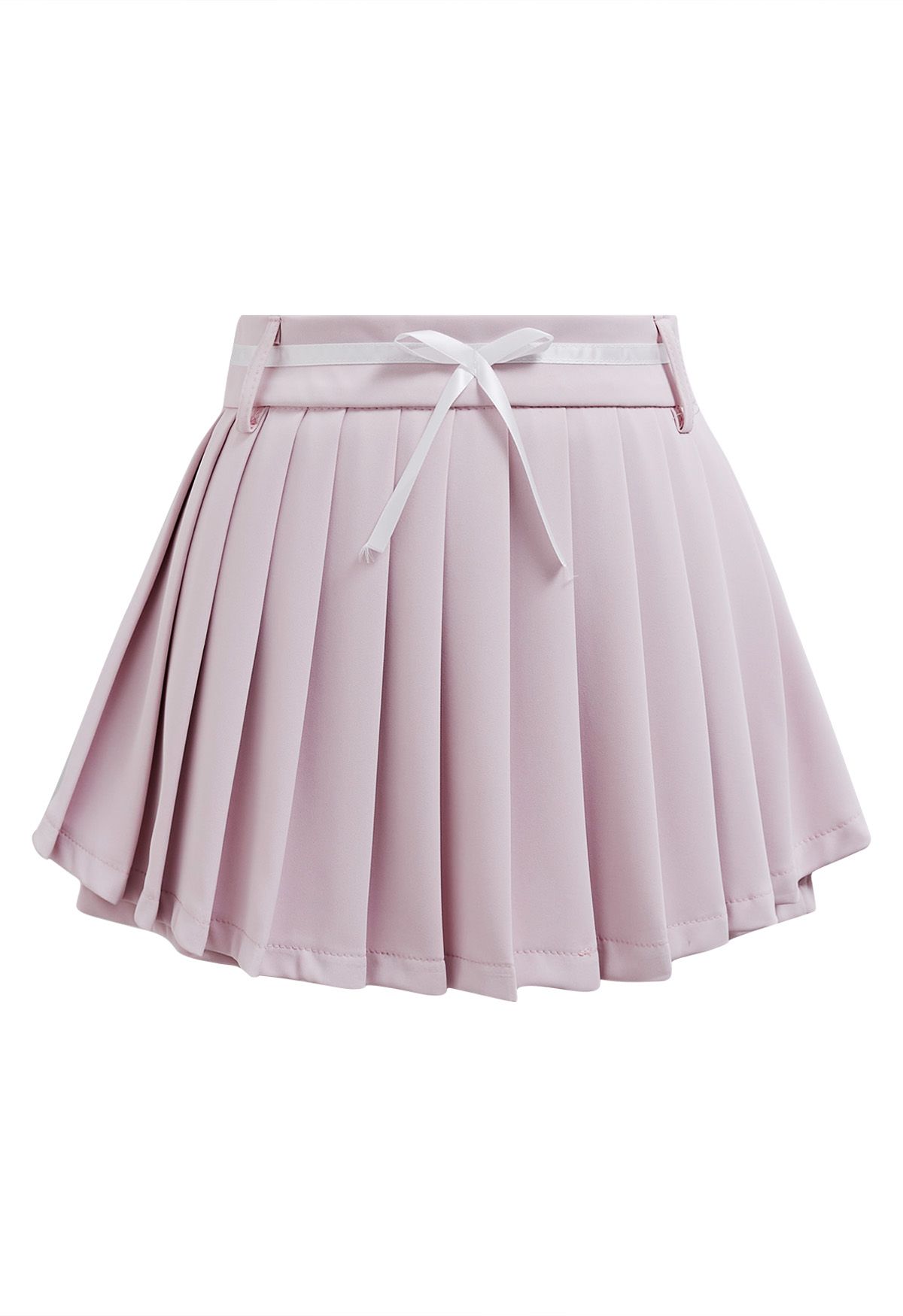 Plissierter Mini-Skort mit Schleife in Hellrosa