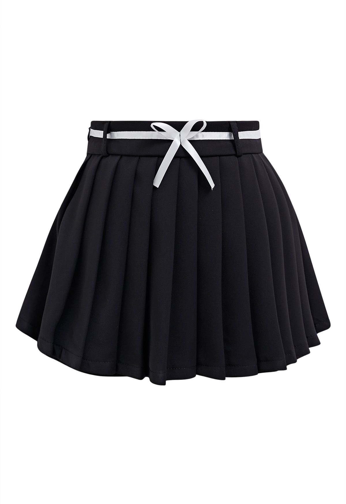 Plissierter Mini-Skort mit Schleife in Schwarz